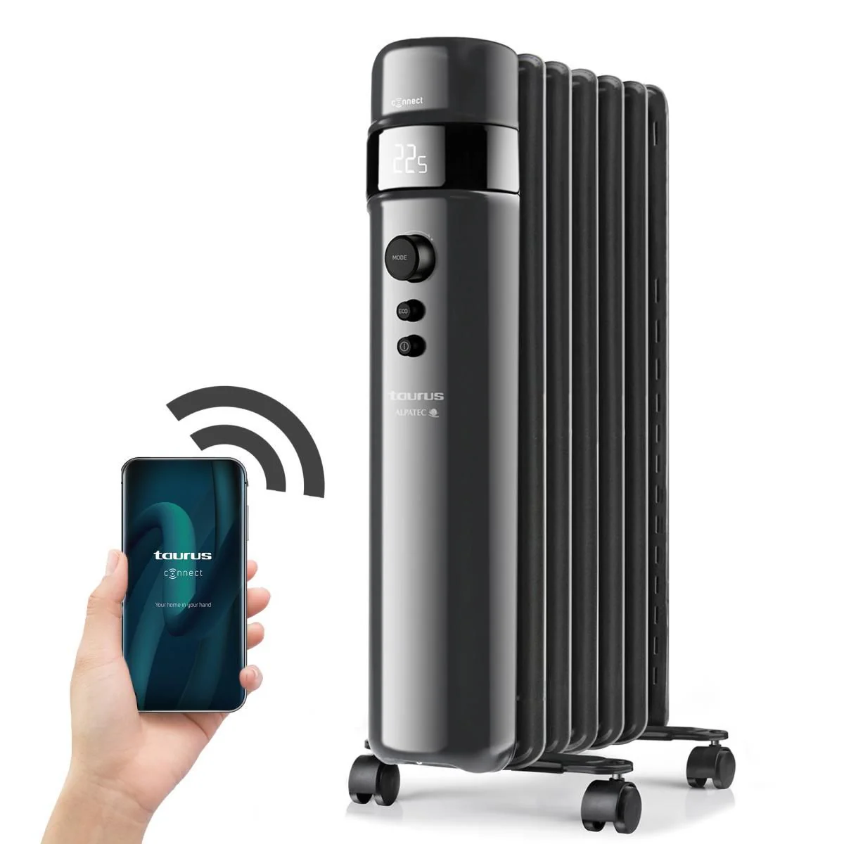 Taurus 7 Fin Oil Filled Steel Wifi Enabled Heater - Black - Image 2