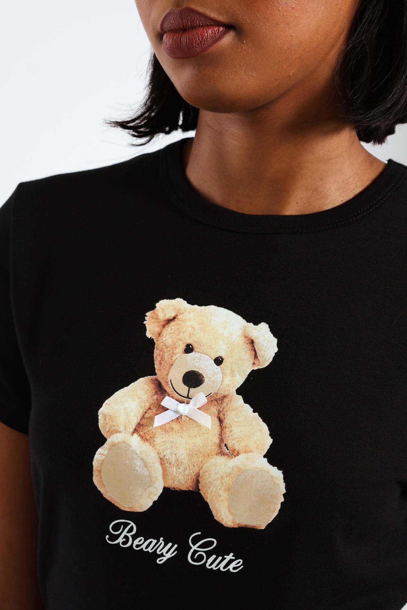 Teddy Bow Baby Tee - Black - Image 2