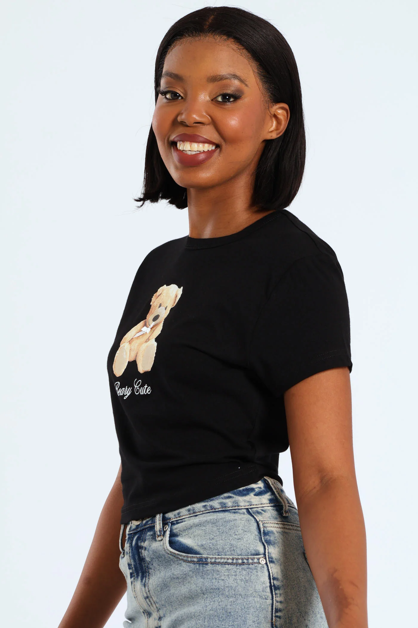 Teddy Bow Baby Tee - Black - Image 4
