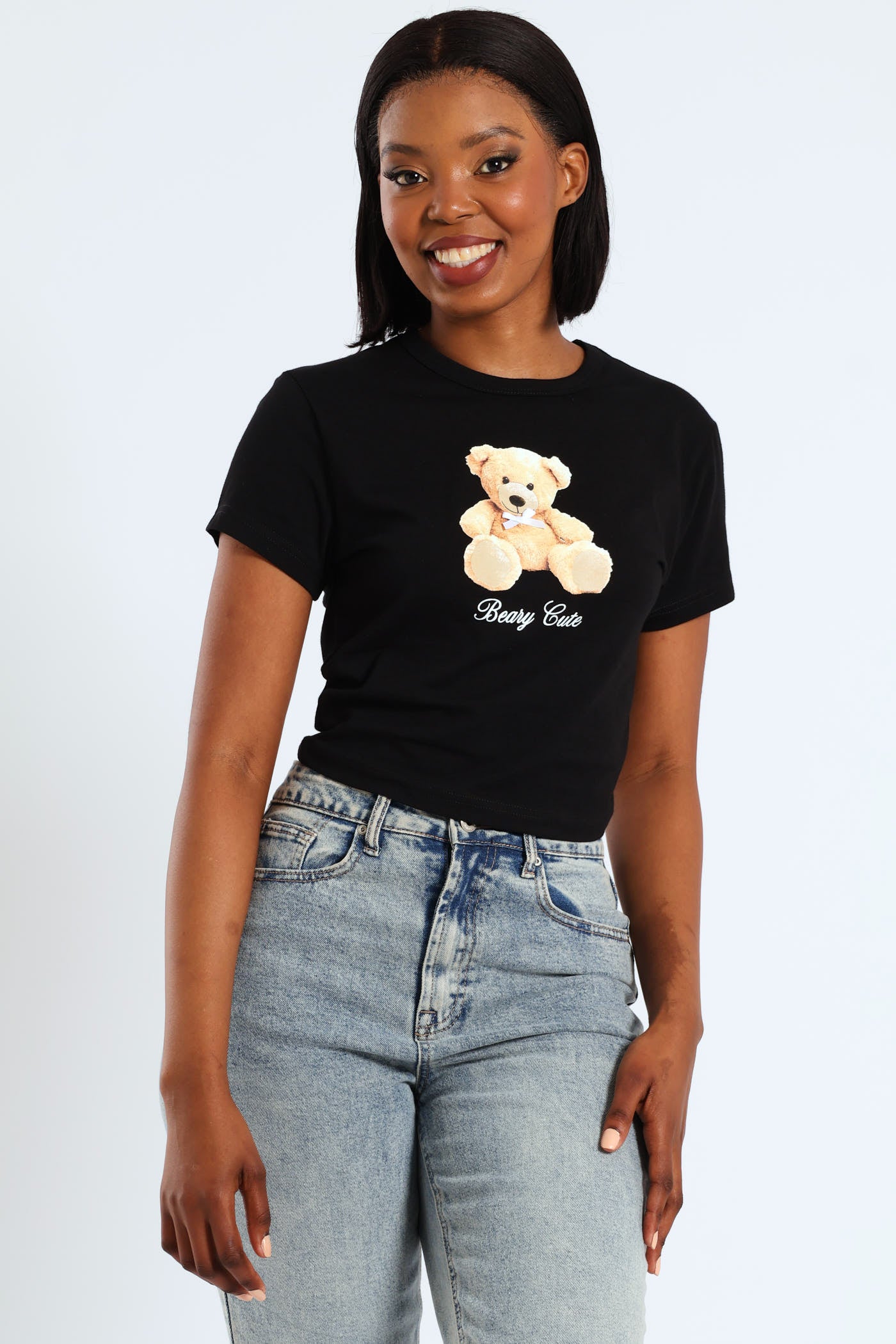 Teddy Bow Baby Tee - Black - Image 5