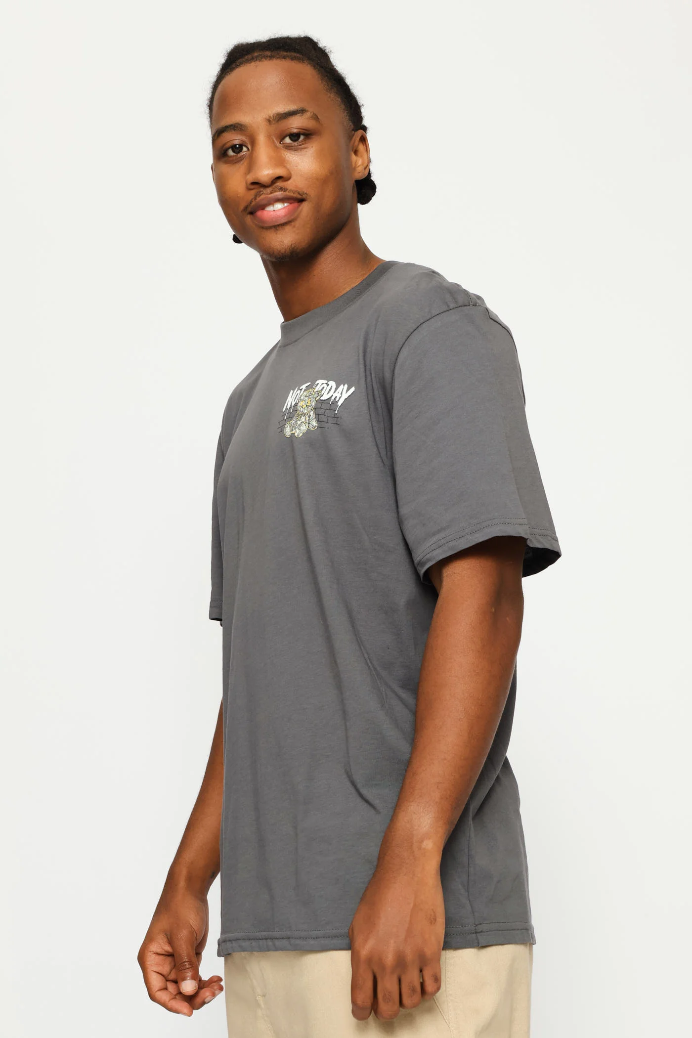 Teddy Front & Back Print Tee - Dark Grey - Image 4