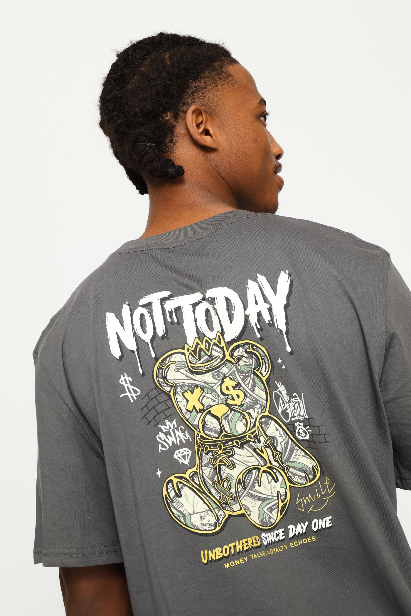 Teddy Front & Back Print Tee - Dark Grey - Image 5