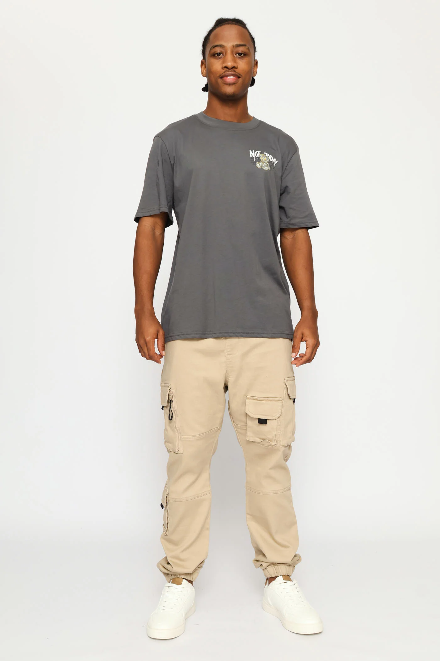 Teddy Front & Back Print Tee - Dark Grey - Image 6