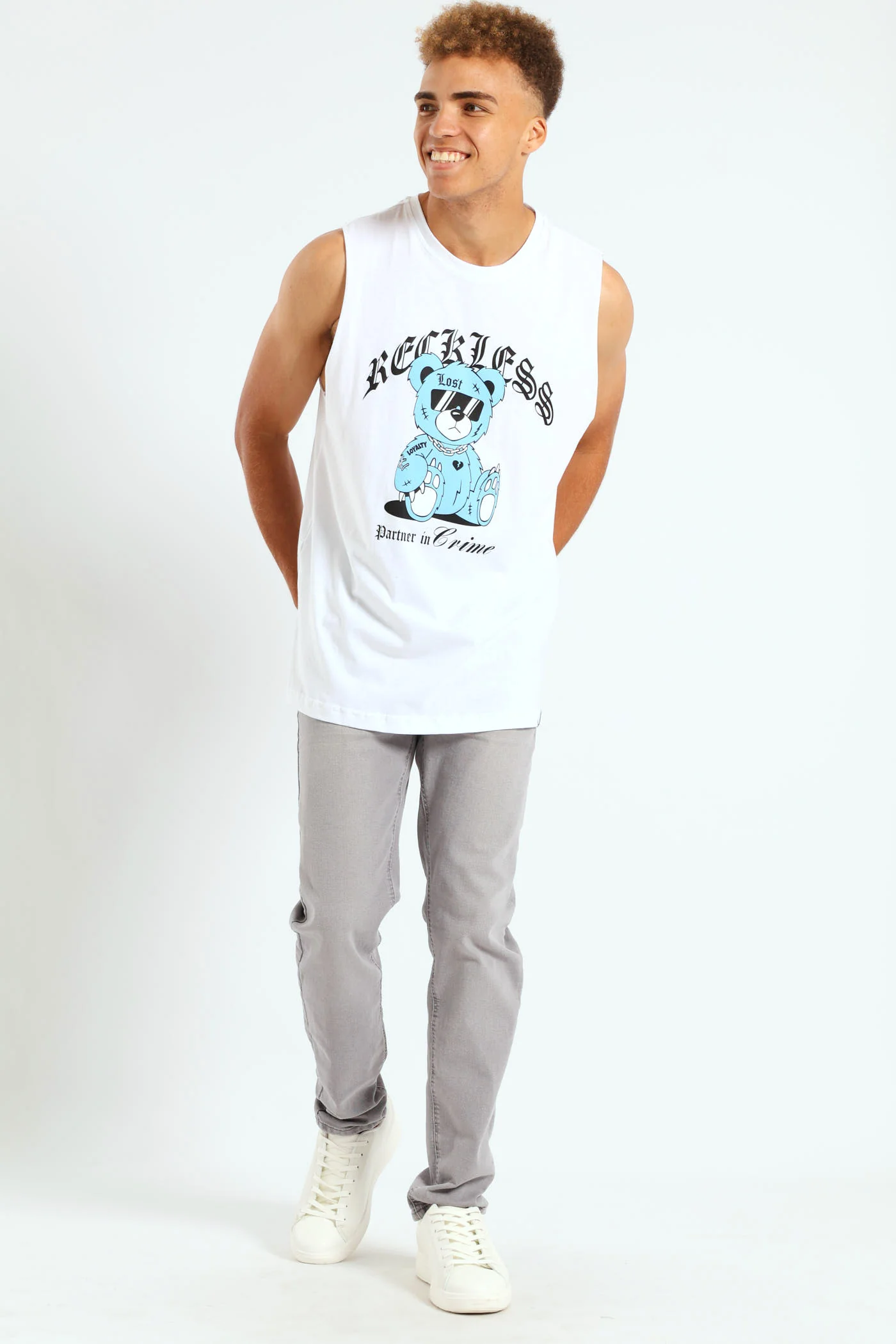 Teddy Muscle Hugger Tee - White - Image 4