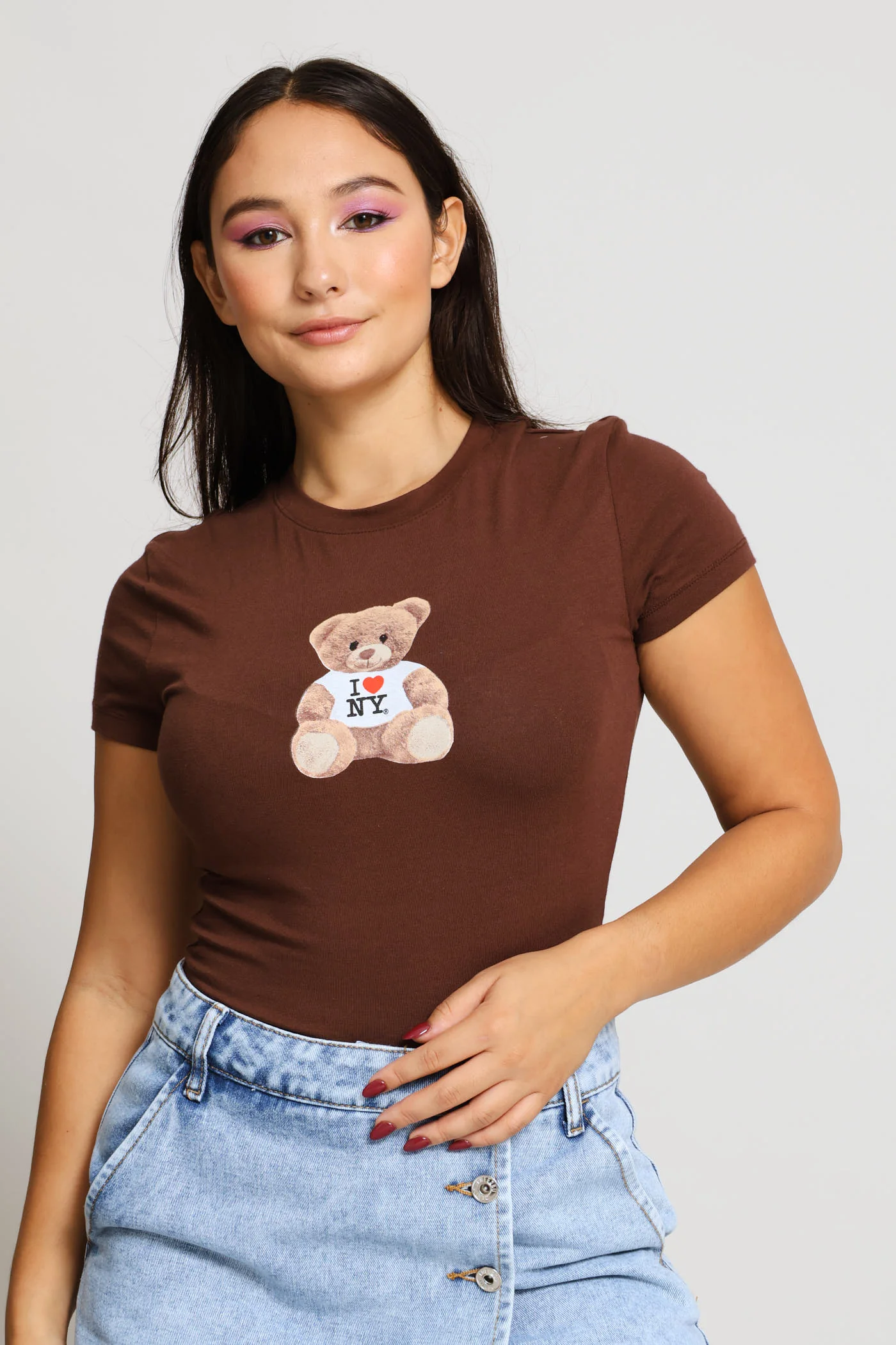 Teddy Printed Baby Tee - Chocolate - Image 3