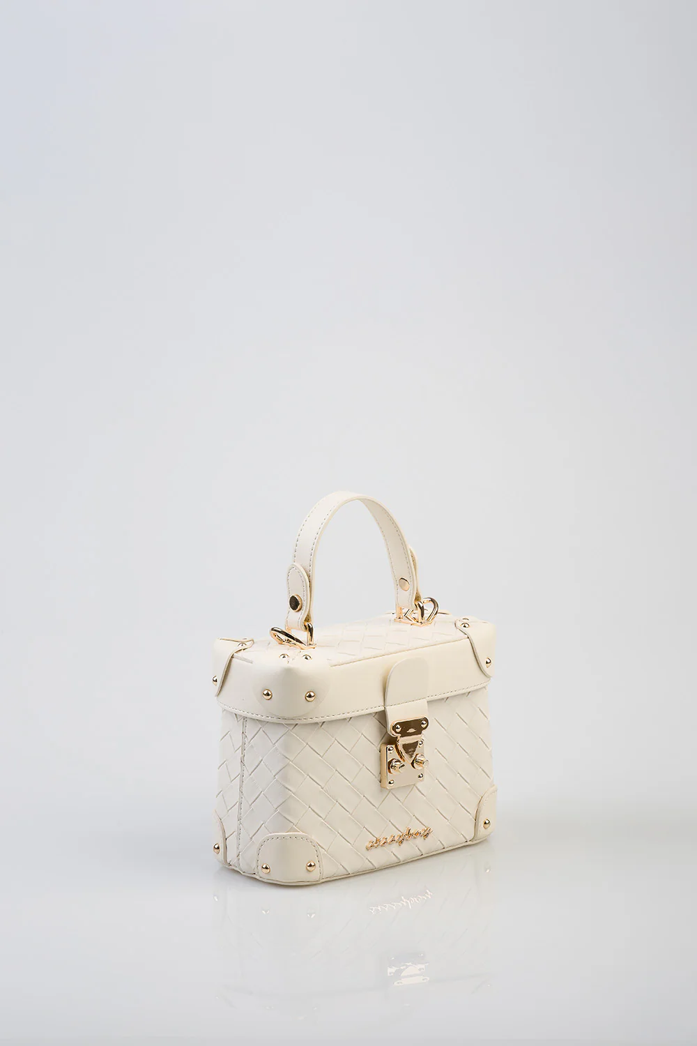 Texture & Front Clip Detail Vicki Handbag - Cream - Image 3