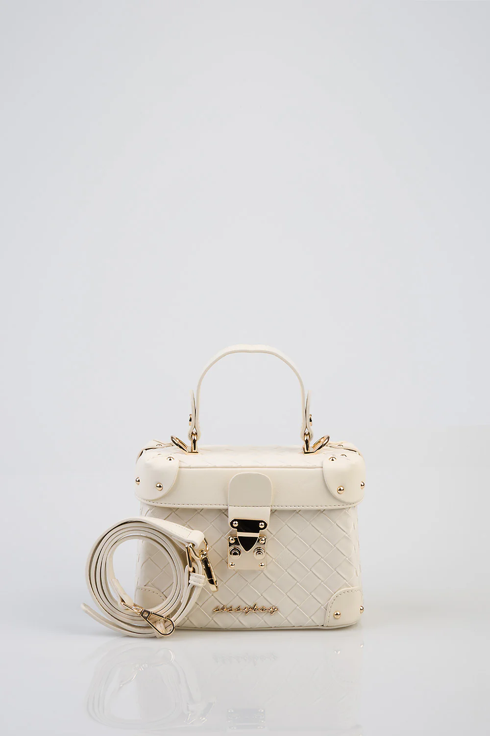 Texture & Front Clip Detail Vicki Handbag - Cream - Image 5