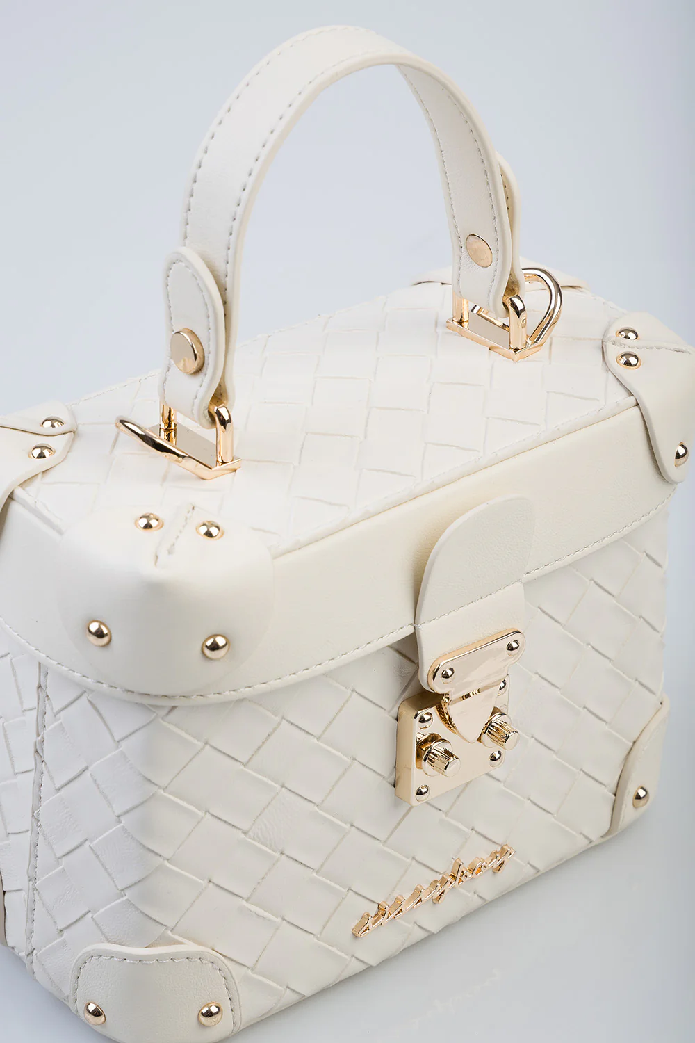 Texture & Front Clip Detail Vicki Handbag - Cream - Image 6
