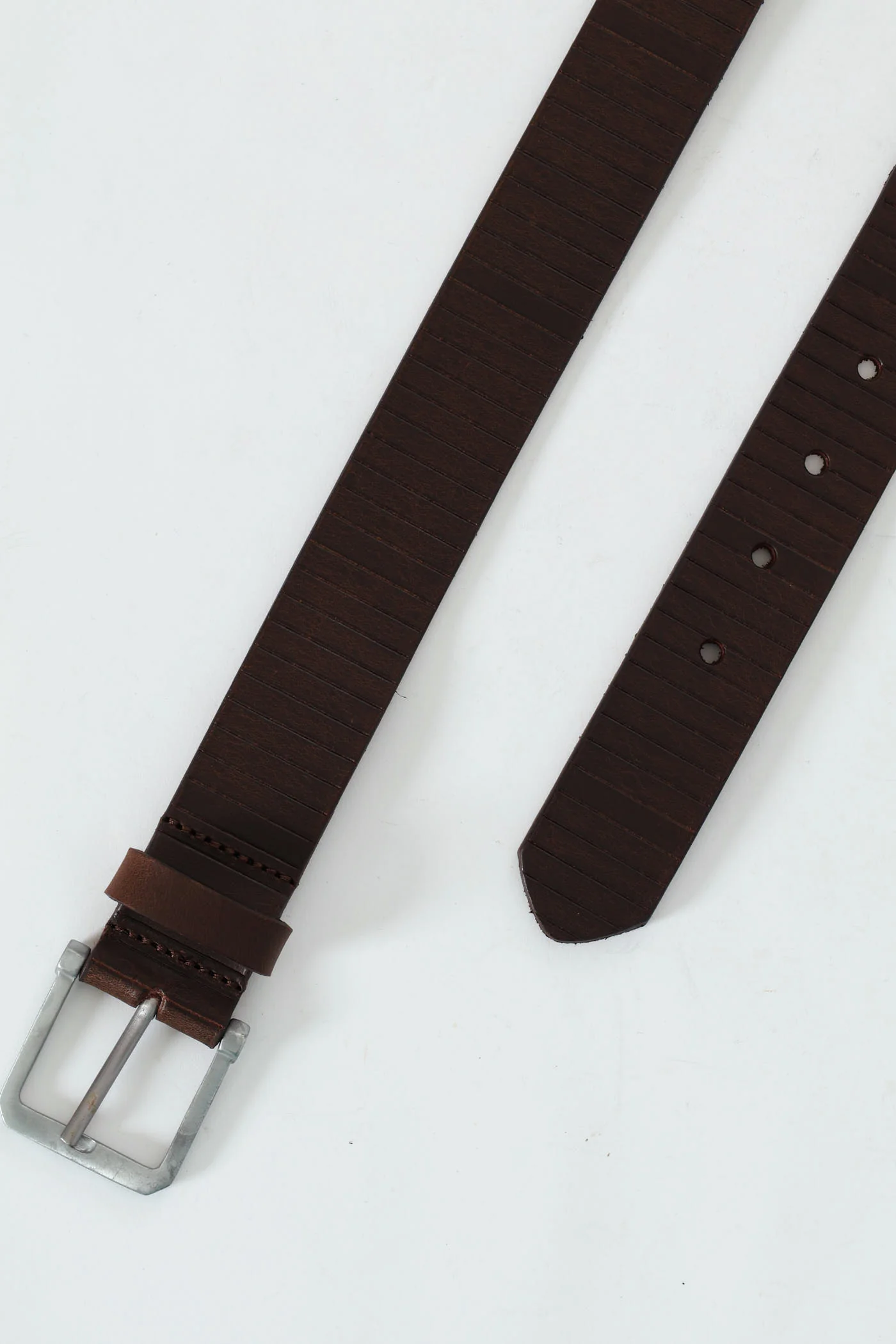 Texture Line Leather Belt - Brown - Image 2