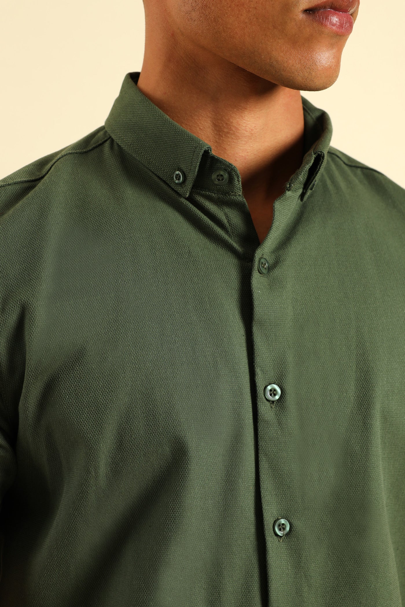 Textured Button Down Shirt - Olive - Image 3