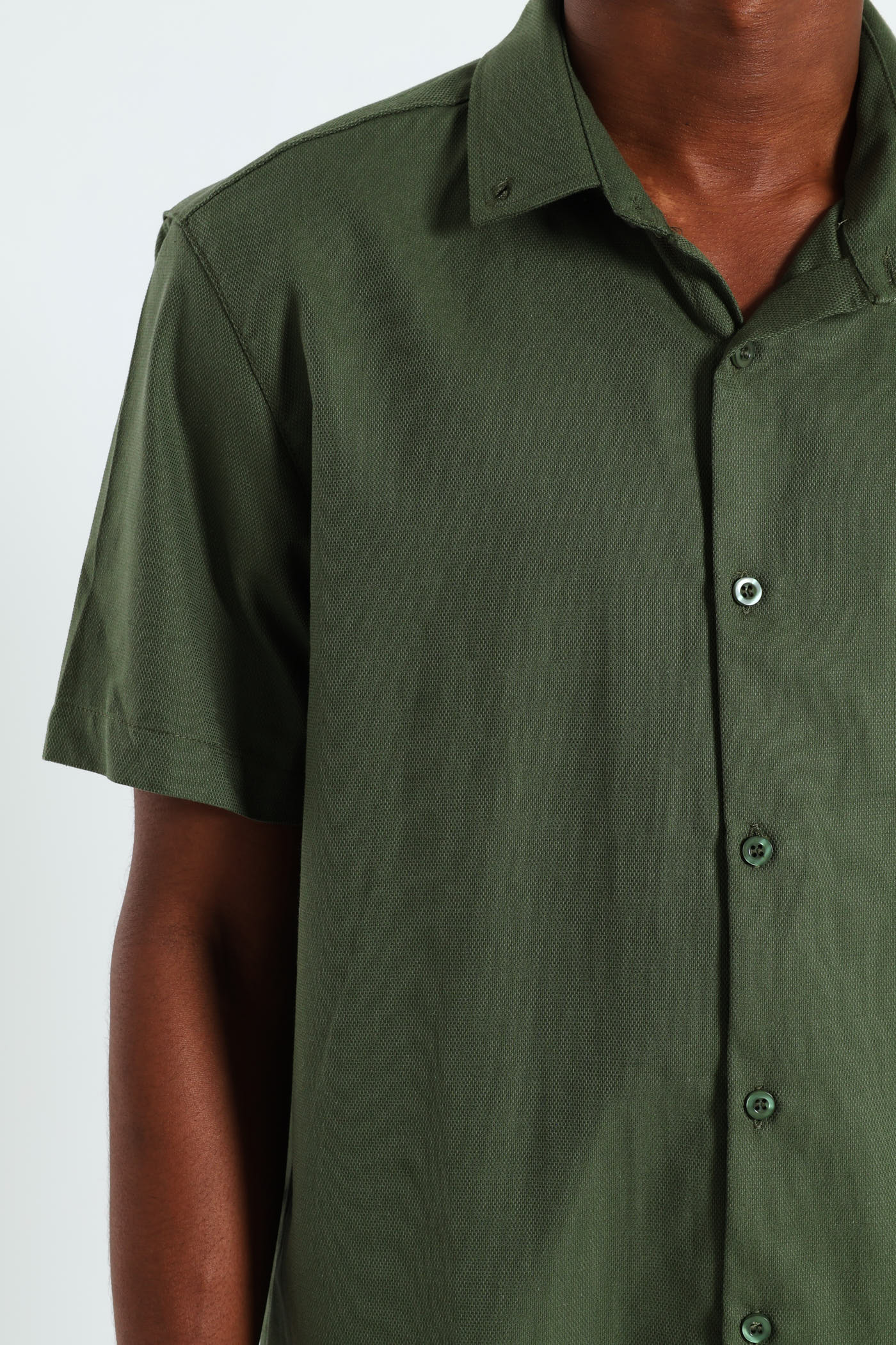 Textured Button Down Shirt - Olive - Image 7