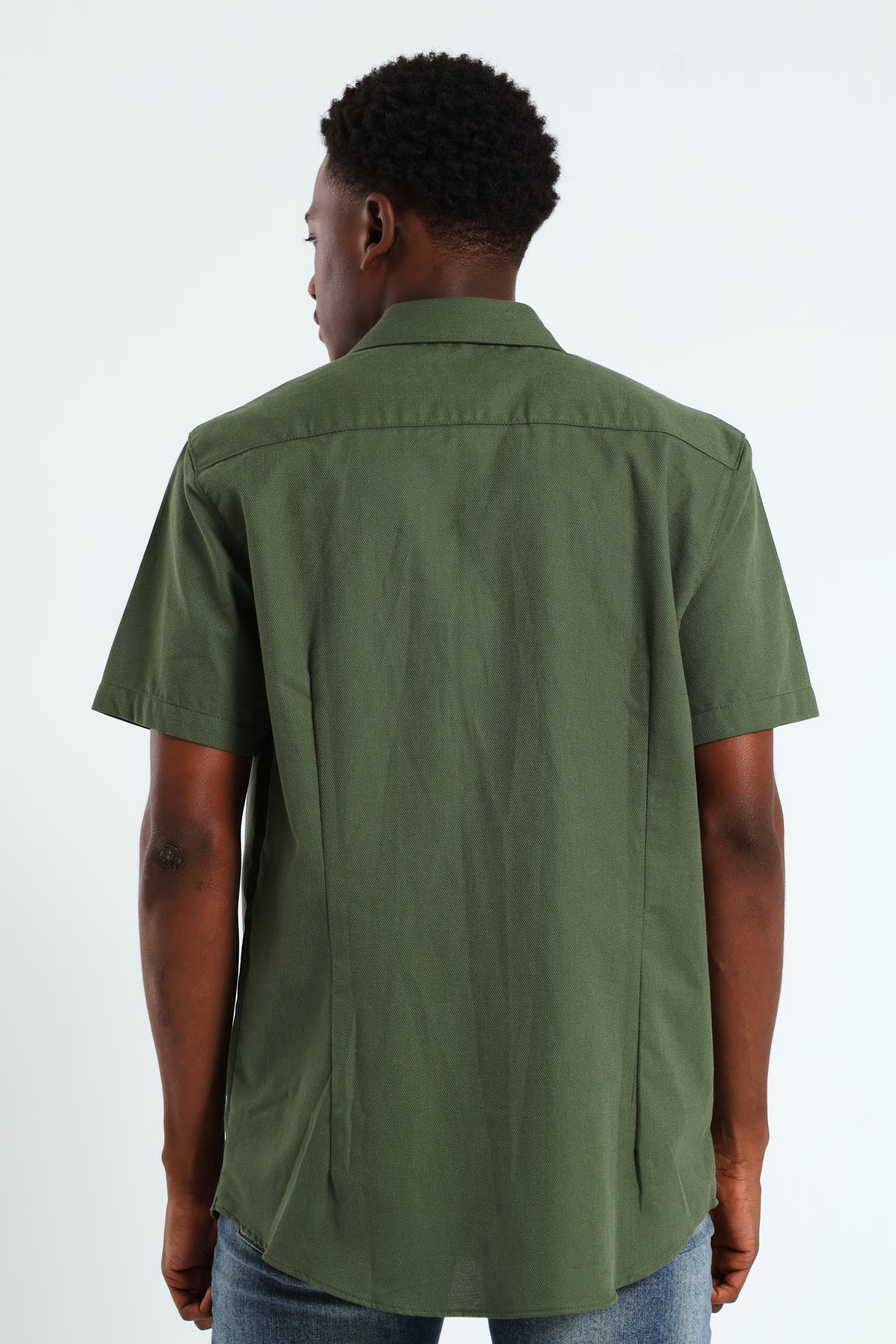 Textured Button Down Shirt - Olive - Image 9