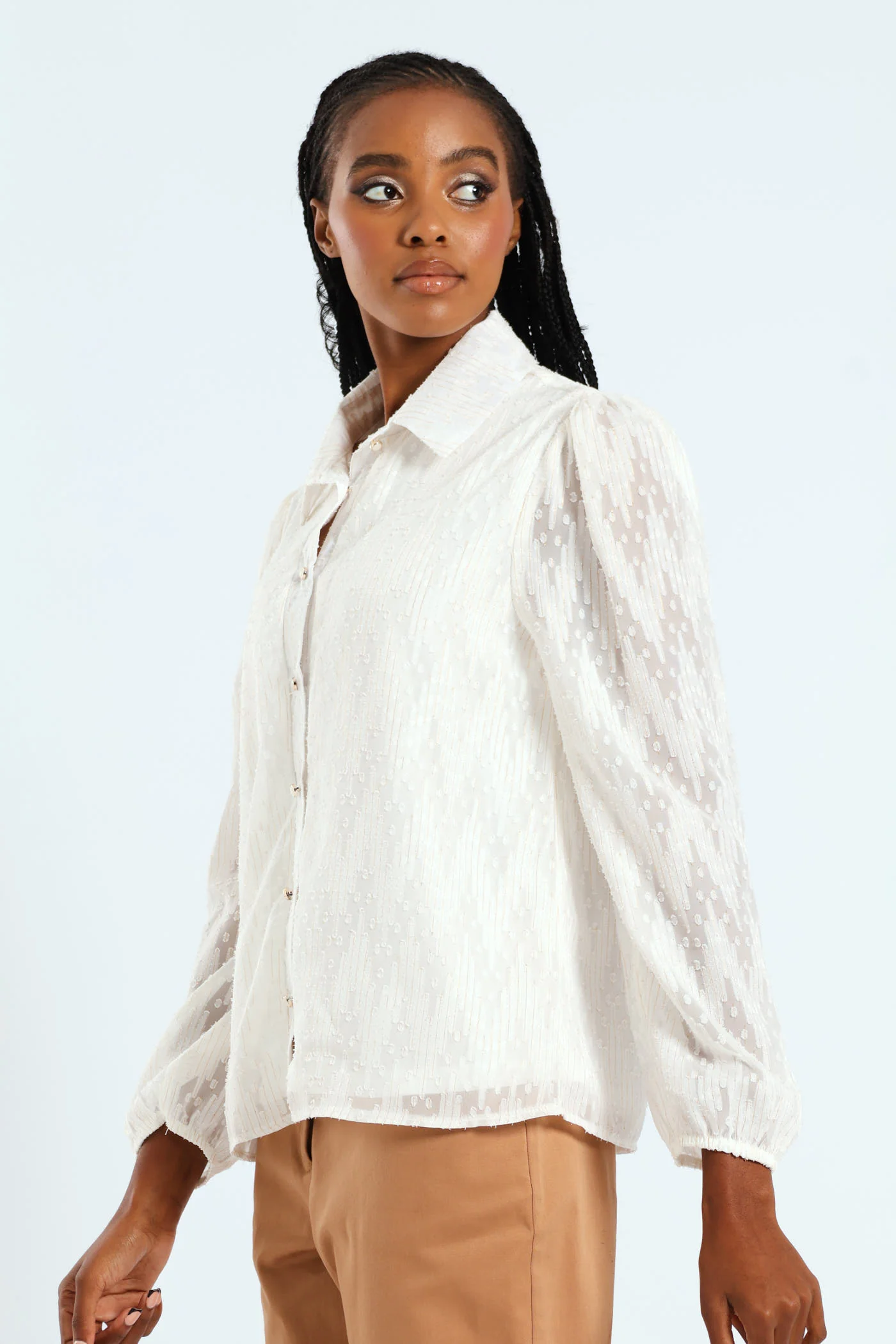 Textured Clip Spot Shirt - Cream - Image 2