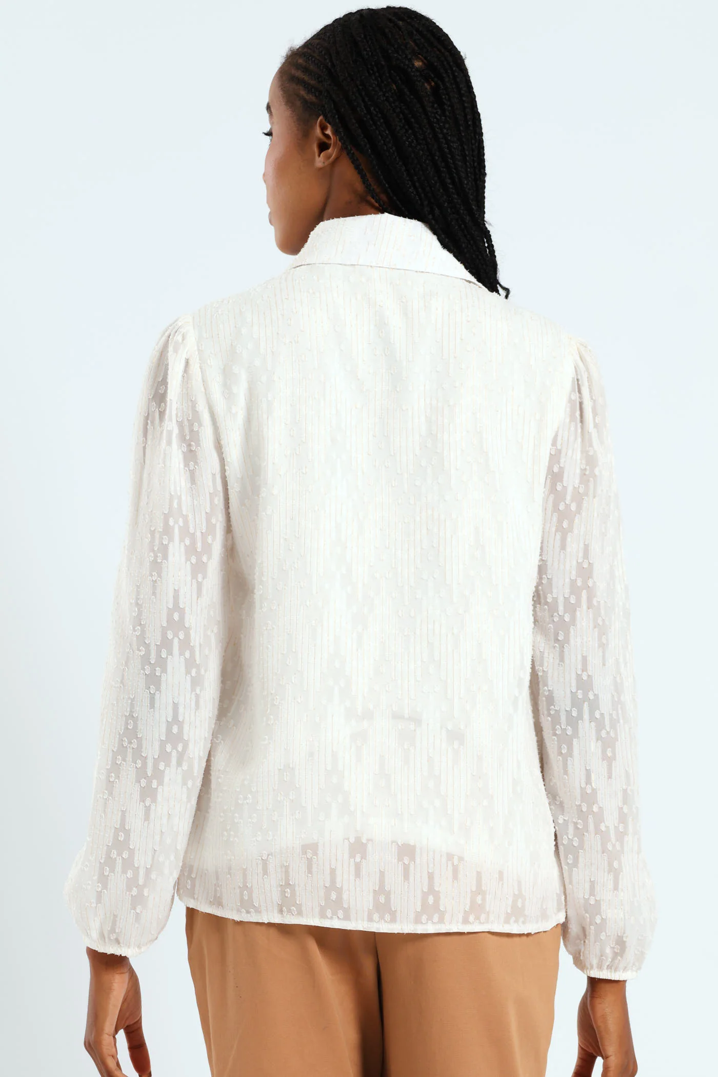Textured Clip Spot Shirt - Cream - Image 3