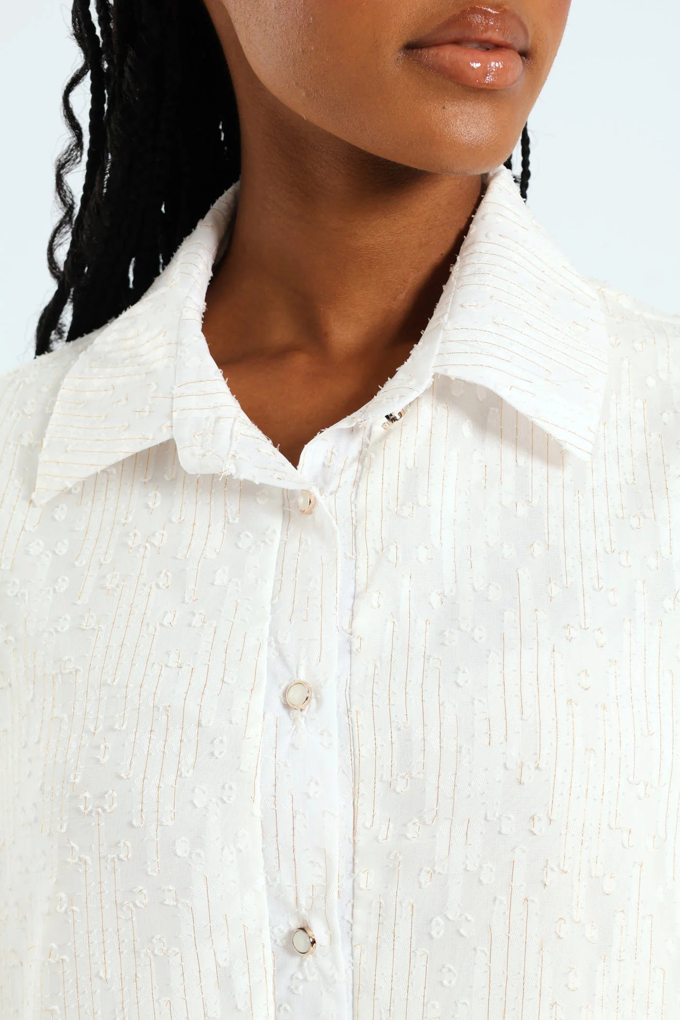 Textured Clip Spot Shirt - Cream - Image 4
