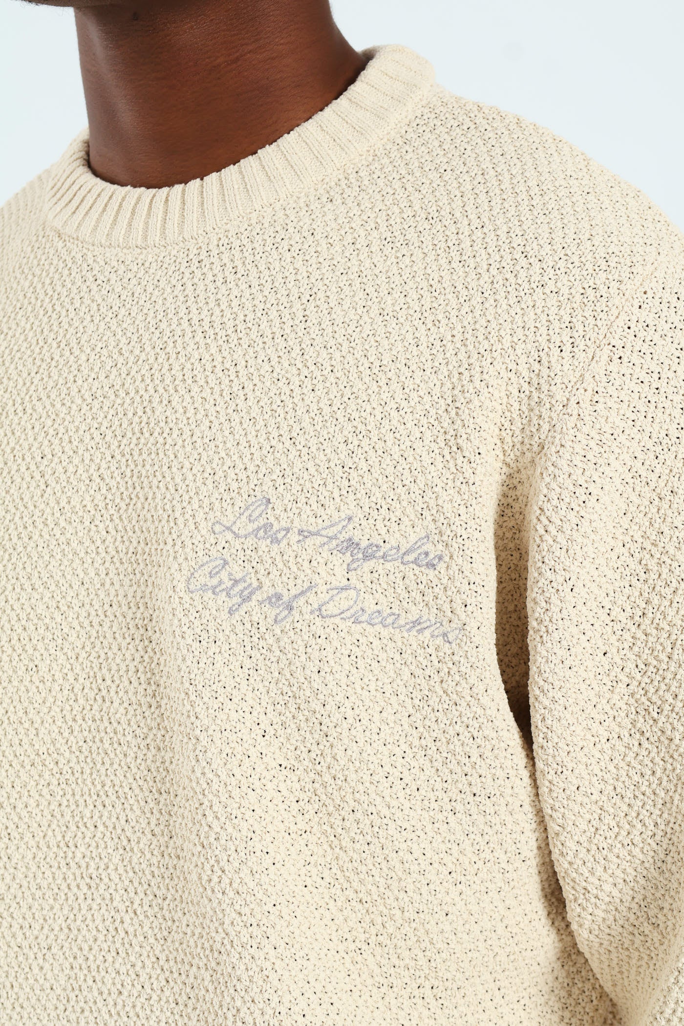 Textured Crew Embroidered Pullover - Stone - Image 2