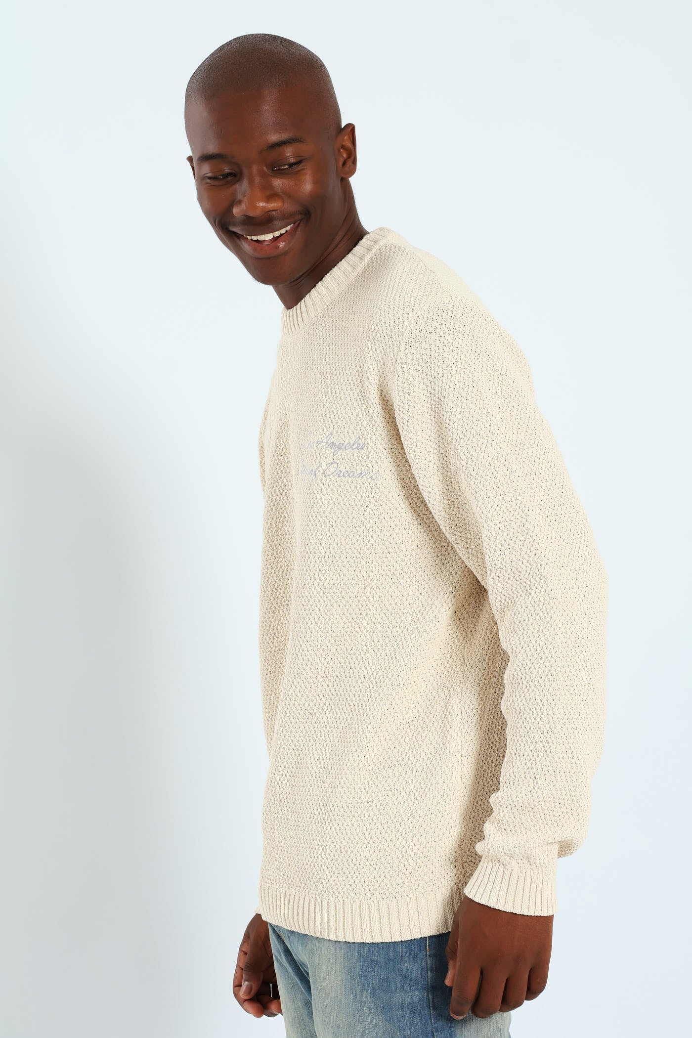 Textured Crew Embroidered Pullover - Stone - Image 3