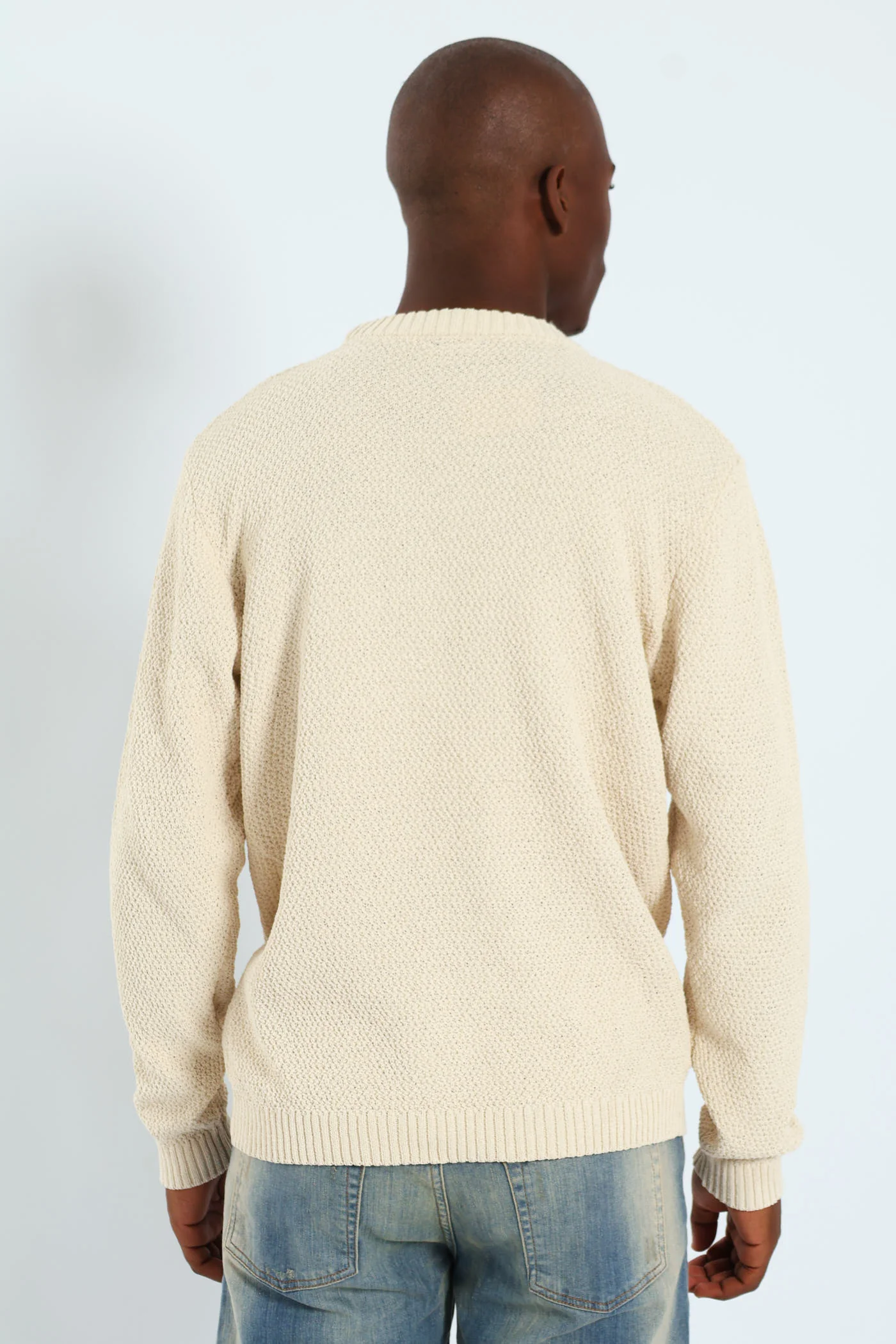 Textured Crew Embroidered Pullover - Stone - Image 4