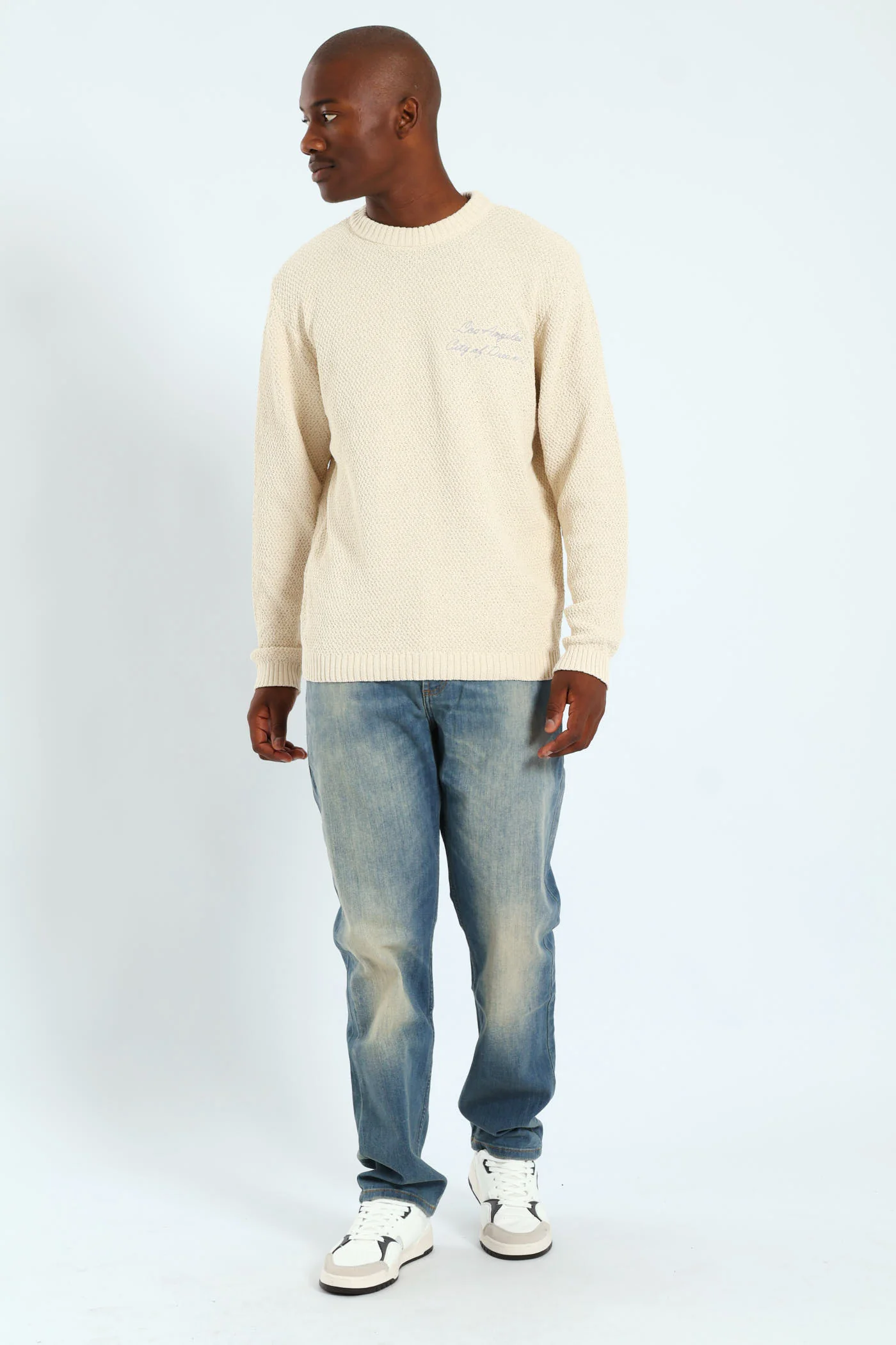 Textured Crew Embroidered Pullover - Stone - Image 5