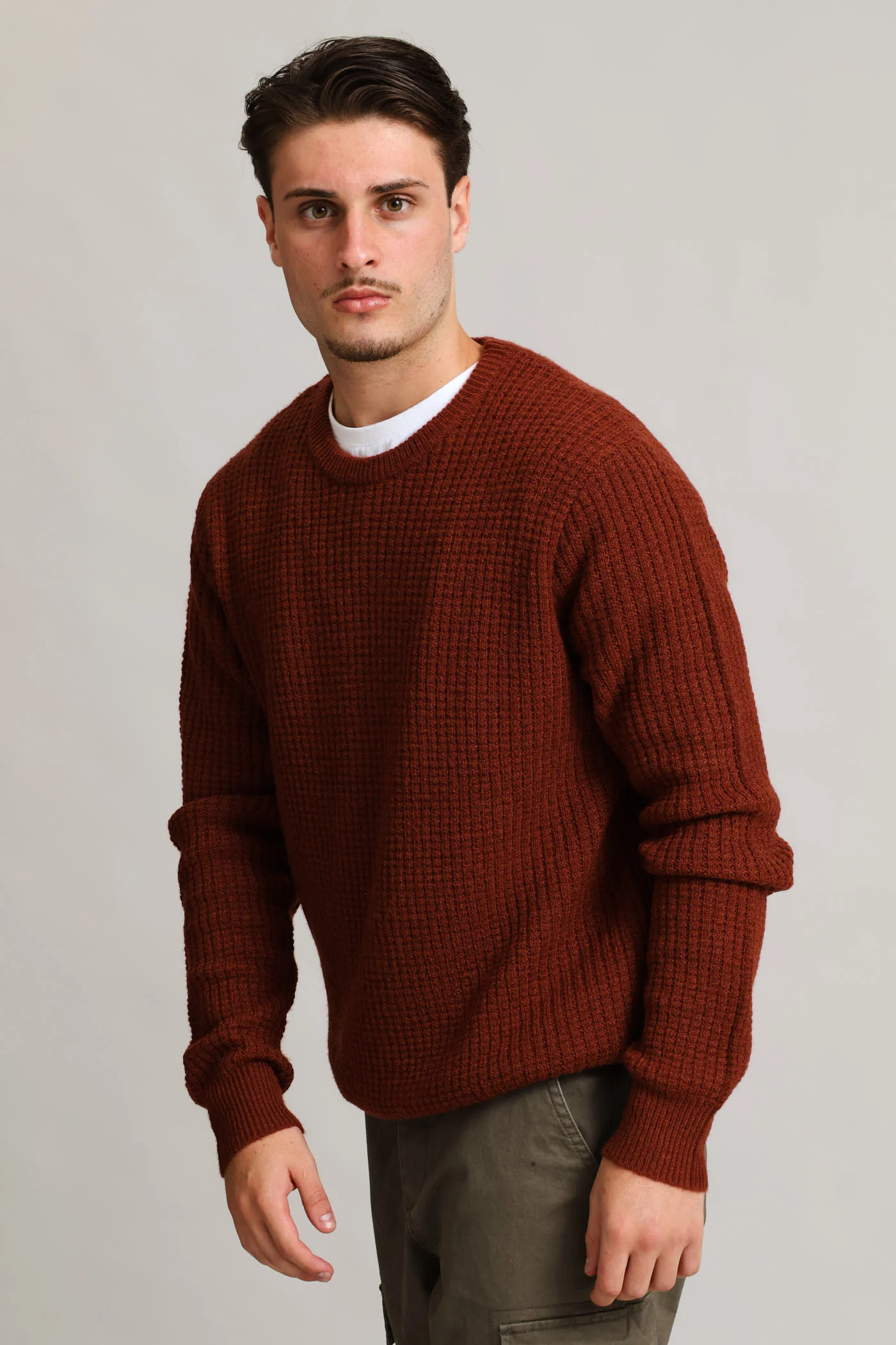 Textured Crew Knitwear - Ochre - Image 3