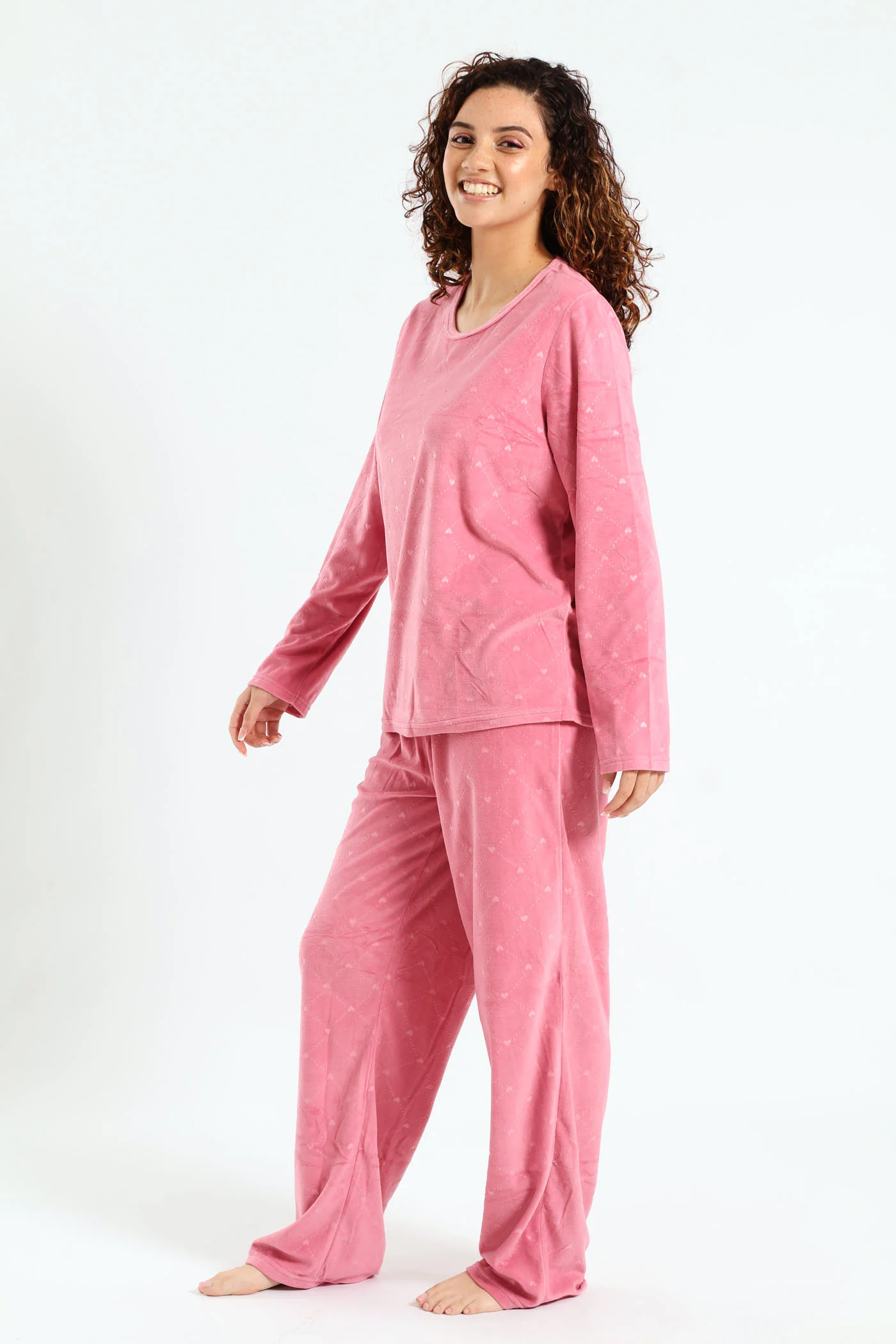 Textured Diamond Heart Long Sleeve Top & Pant Set - Dusty Pink - Image 2