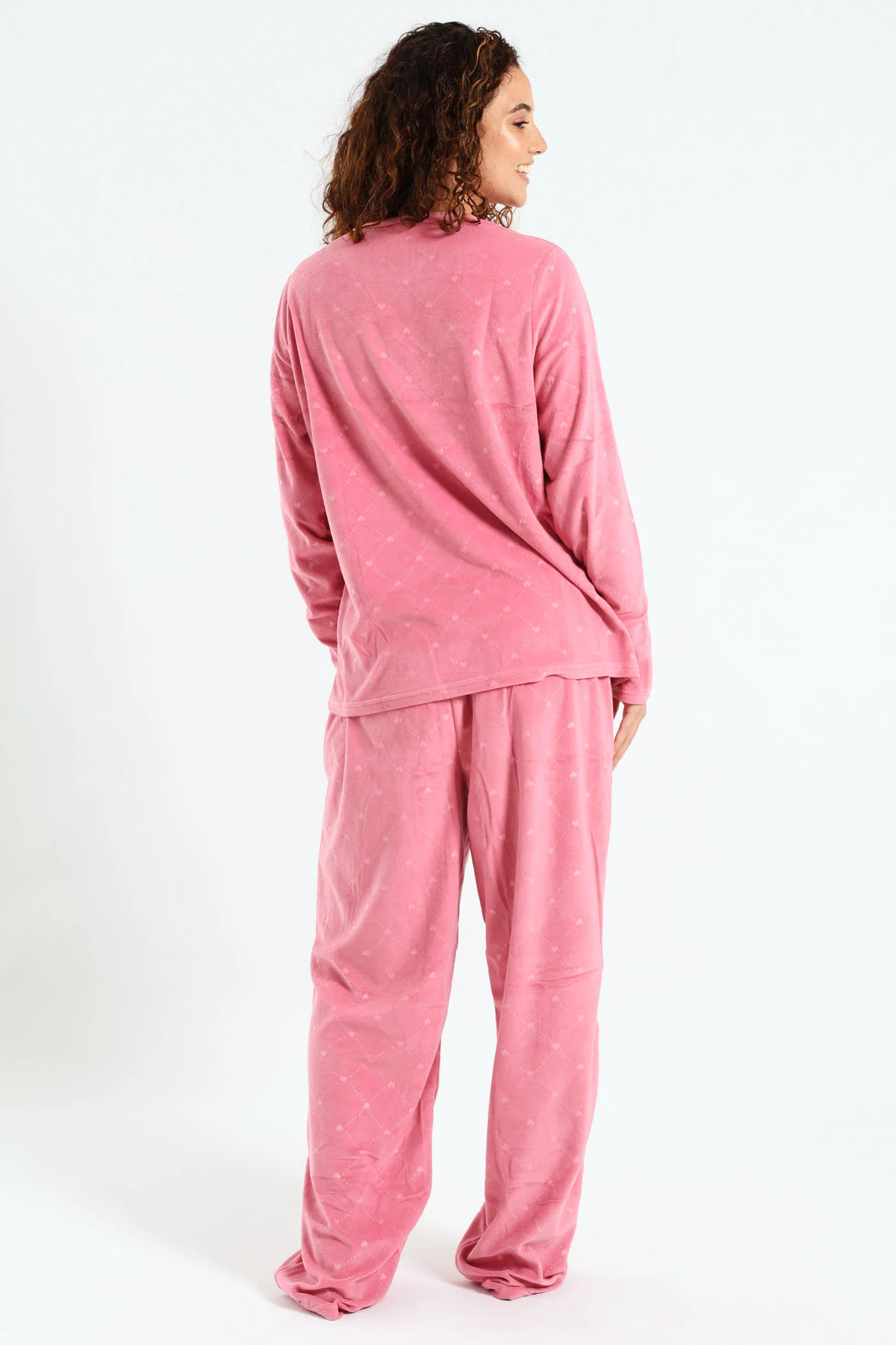 Textured Diamond Heart Long Sleeve Top & Pant Set - Dusty Pink - Image 3