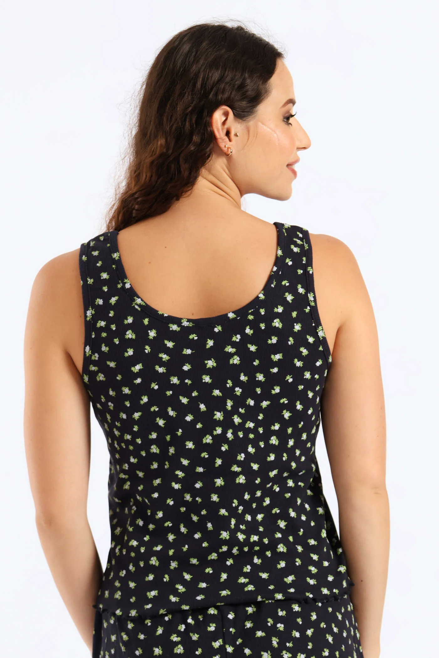 Textured Ditsy Tank Top - Navy - Image 4