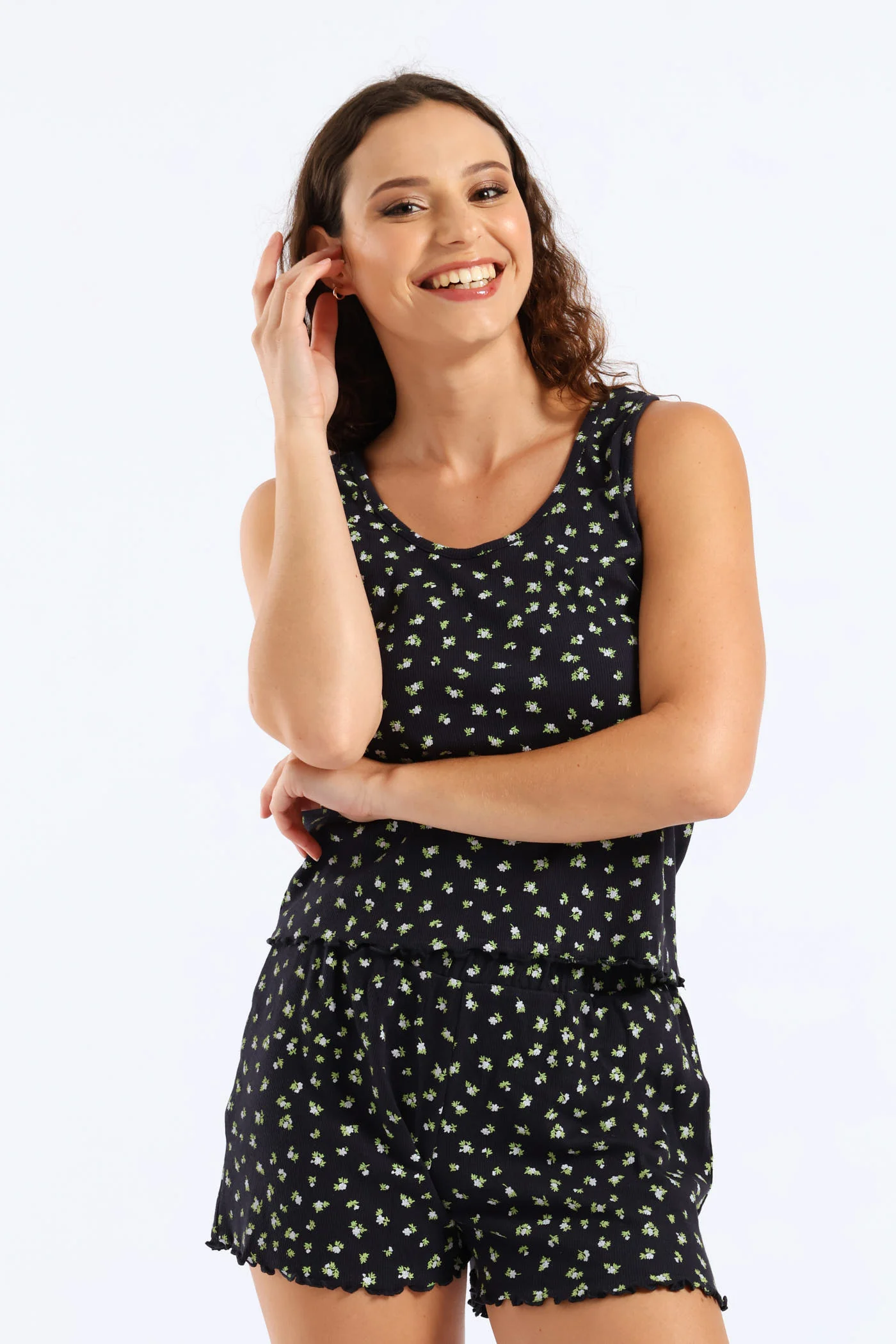 Textured Ditsy Tank Top - Navy - Image 6