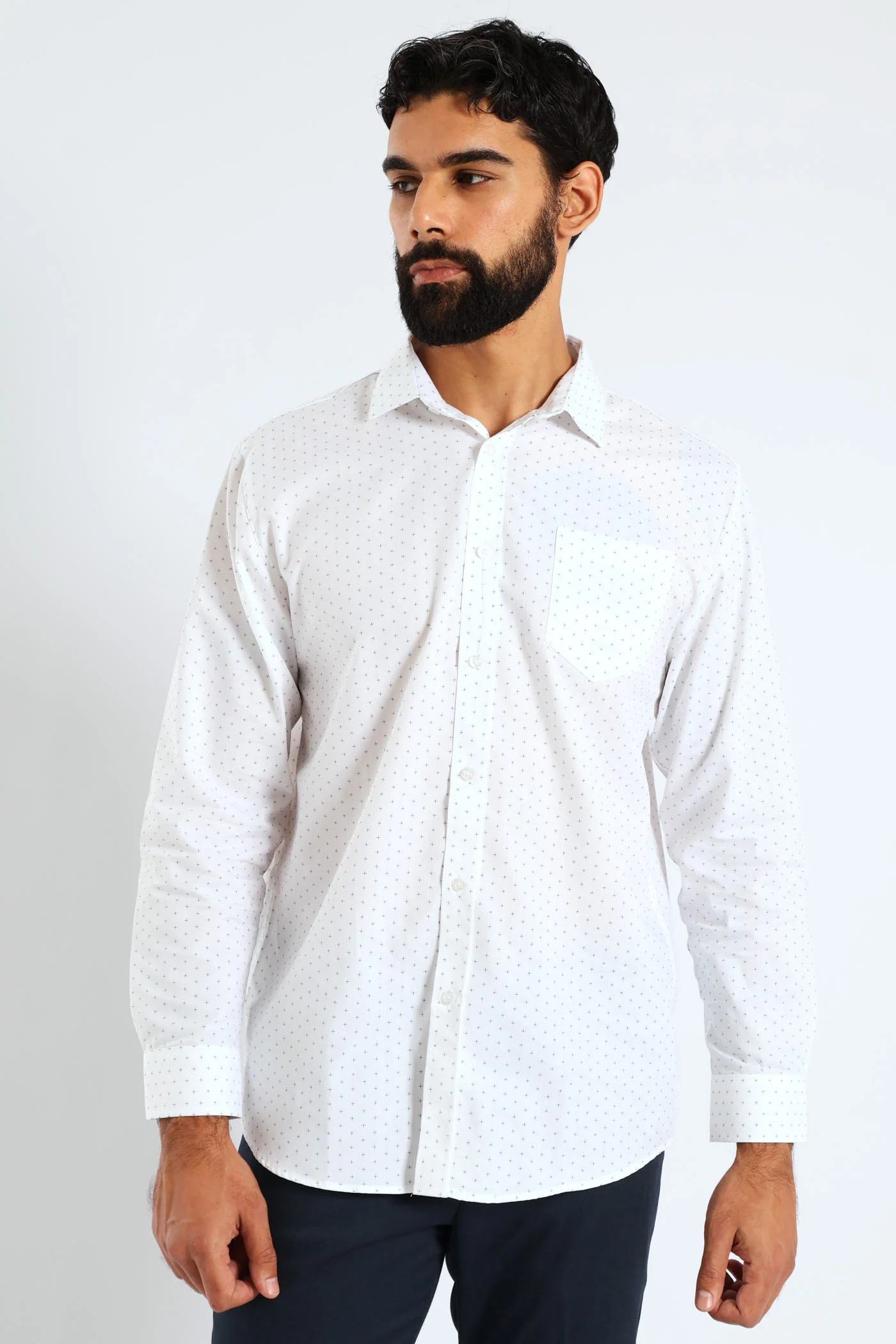 Textured Ditsy Two-Tone  Shirt - Navy/White - Image 3