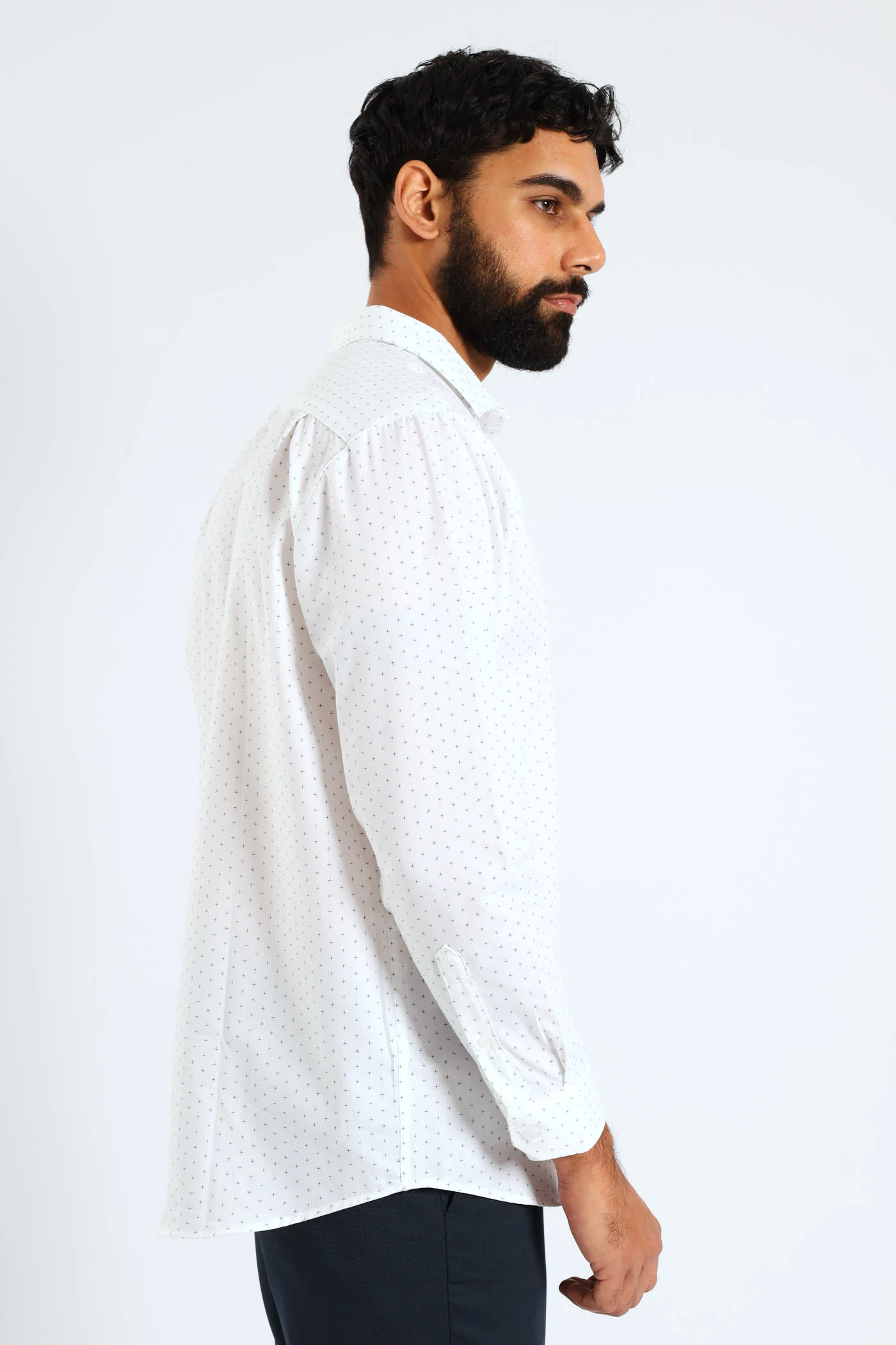 Textured Ditsy Two-Tone  Shirt - Navy/White - Image 4