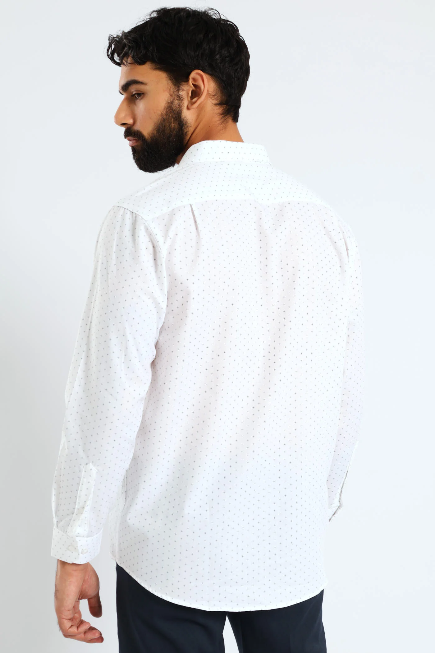 Textured Ditsy Two-Tone  Shirt - Navy/White - Image 5