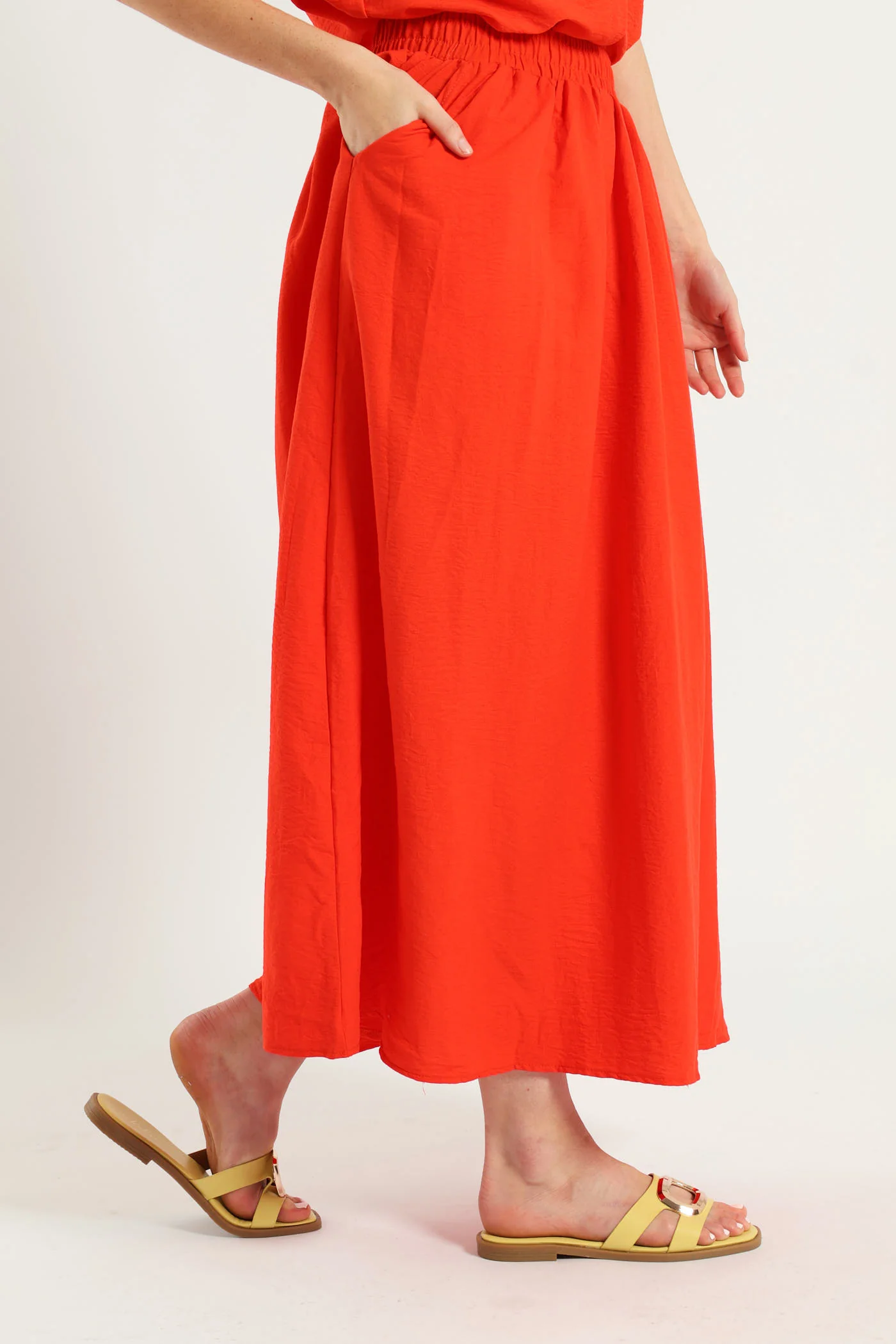 Textured Flare Midi Skirt - Vermilion - Image 3