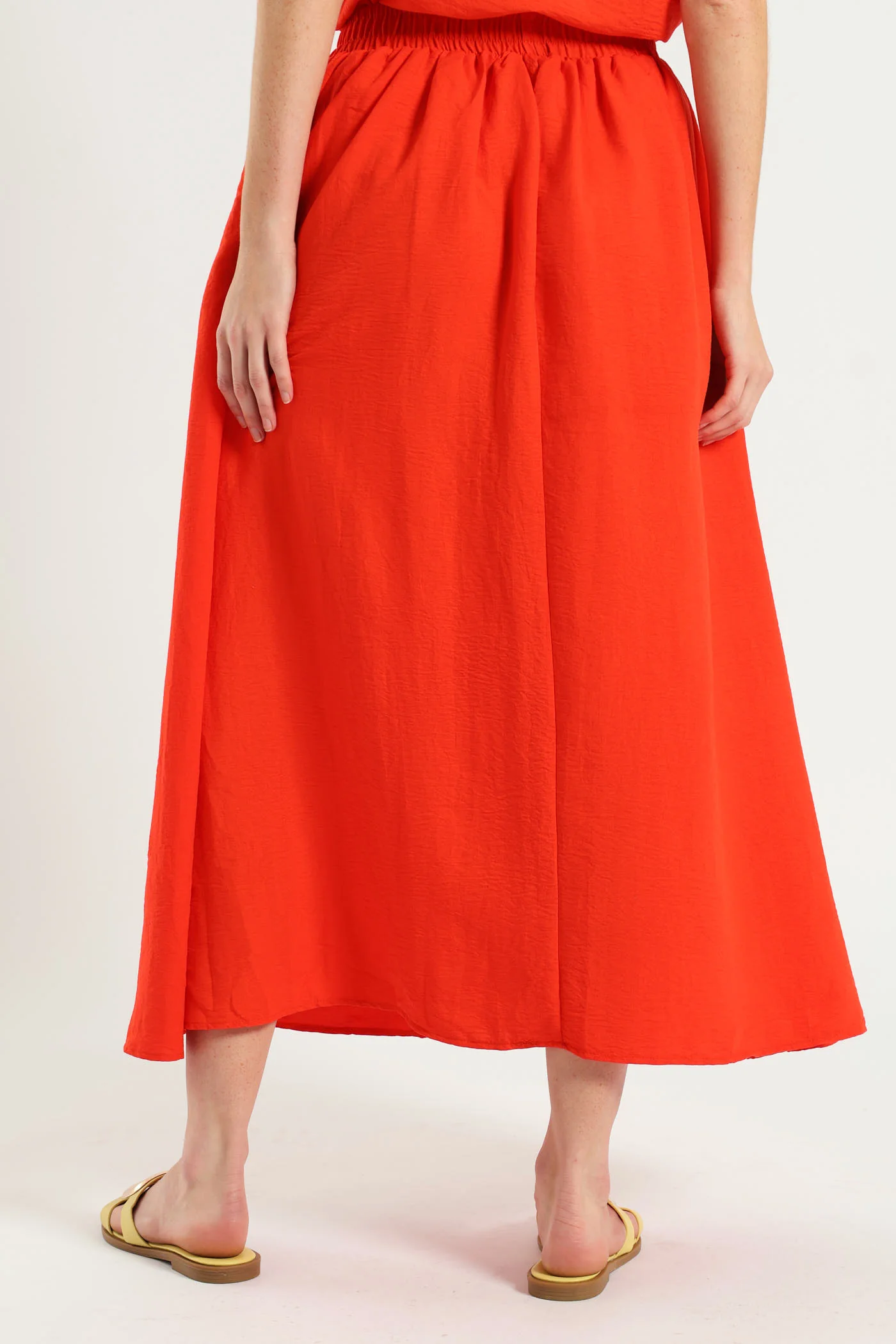 Textured Flare Midi Skirt - Vermilion - Image 4