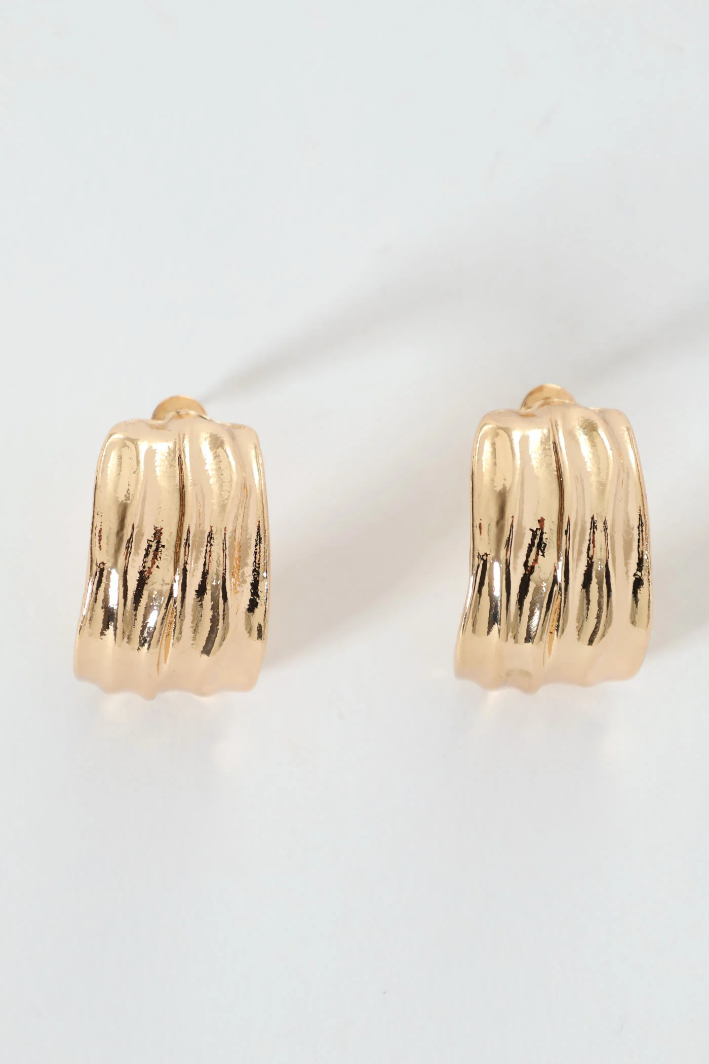 Textured Half Hoop Earrings - Gold - Image 2