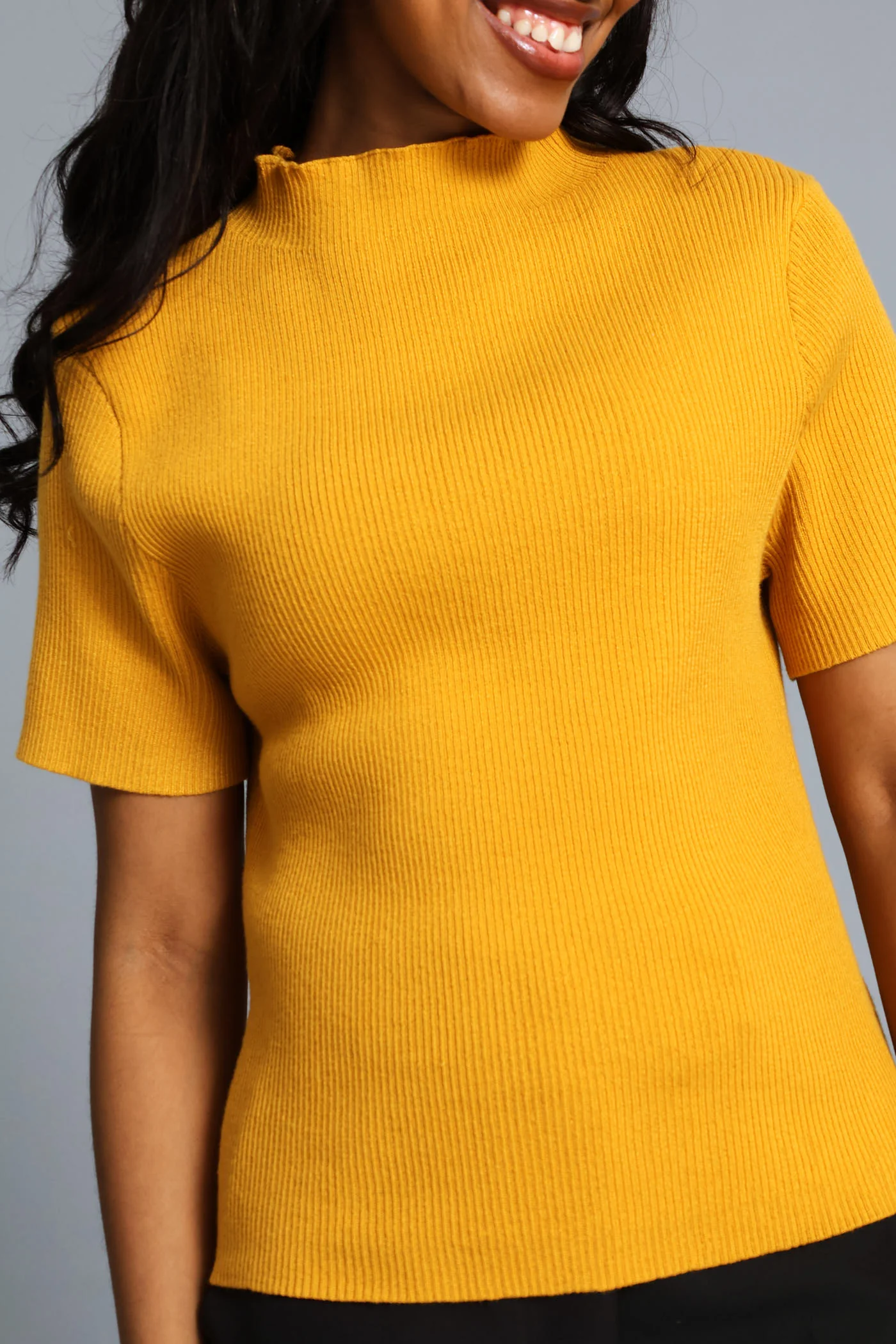 Textured Hi-Neck Pullover - Mustard - Image 2