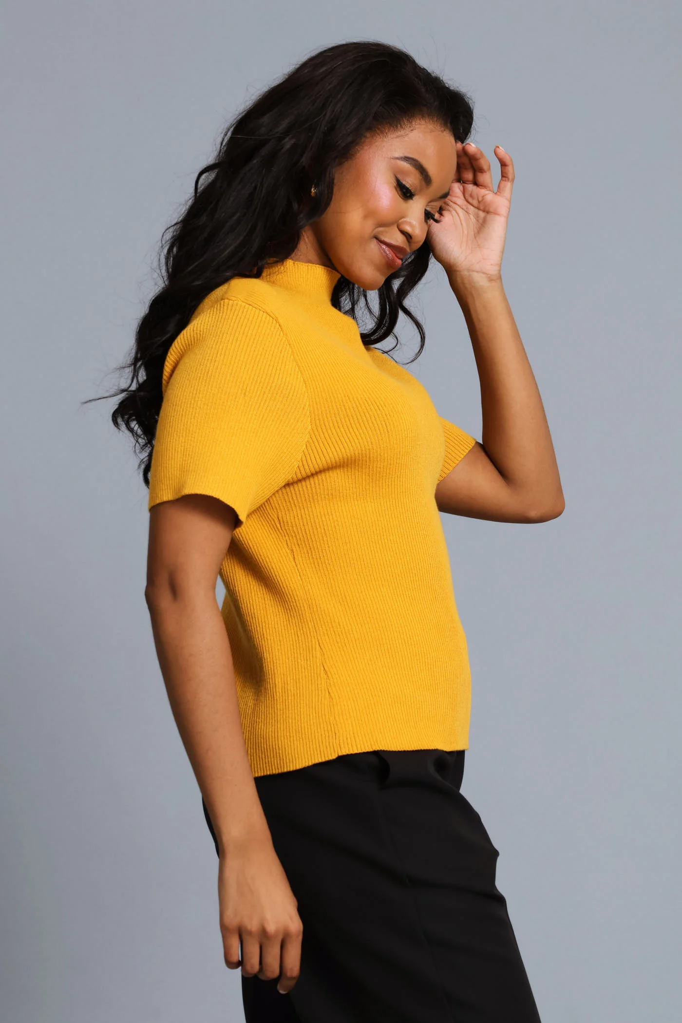 Textured Hi-Neck Pullover - Mustard - Image 3