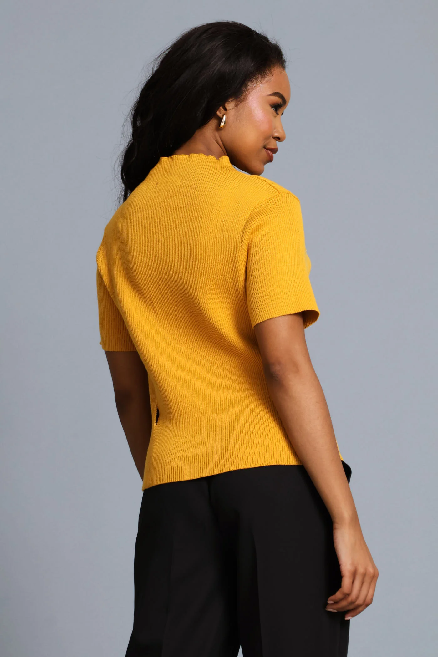 Textured Hi-Neck Pullover - Mustard - Image 4