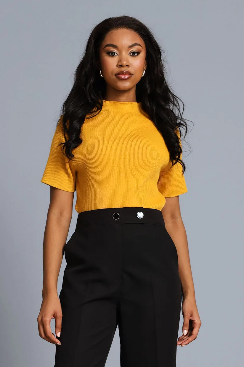 Textured Hi-Neck Pullover - Mustard - Image 5