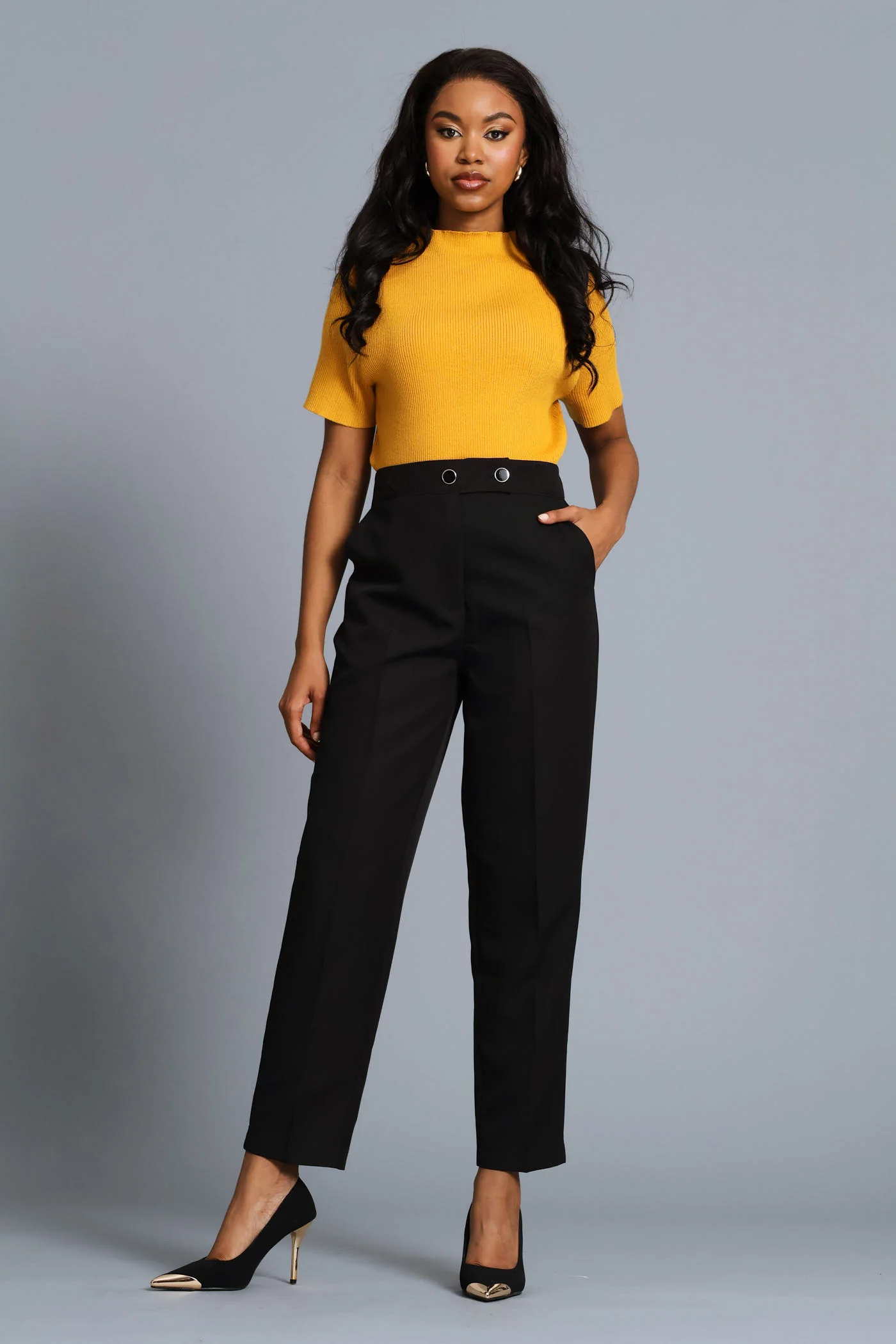 Textured Hi-Neck Pullover - Mustard - Image 6