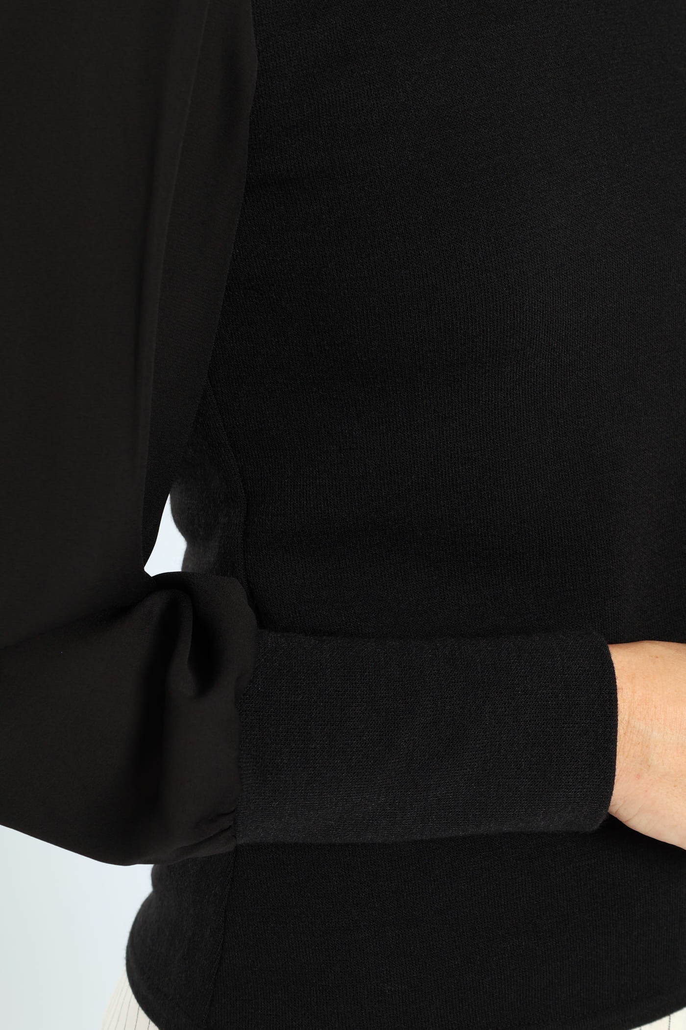 Textured Knitwear Combo Blouse - Black - Image 4
