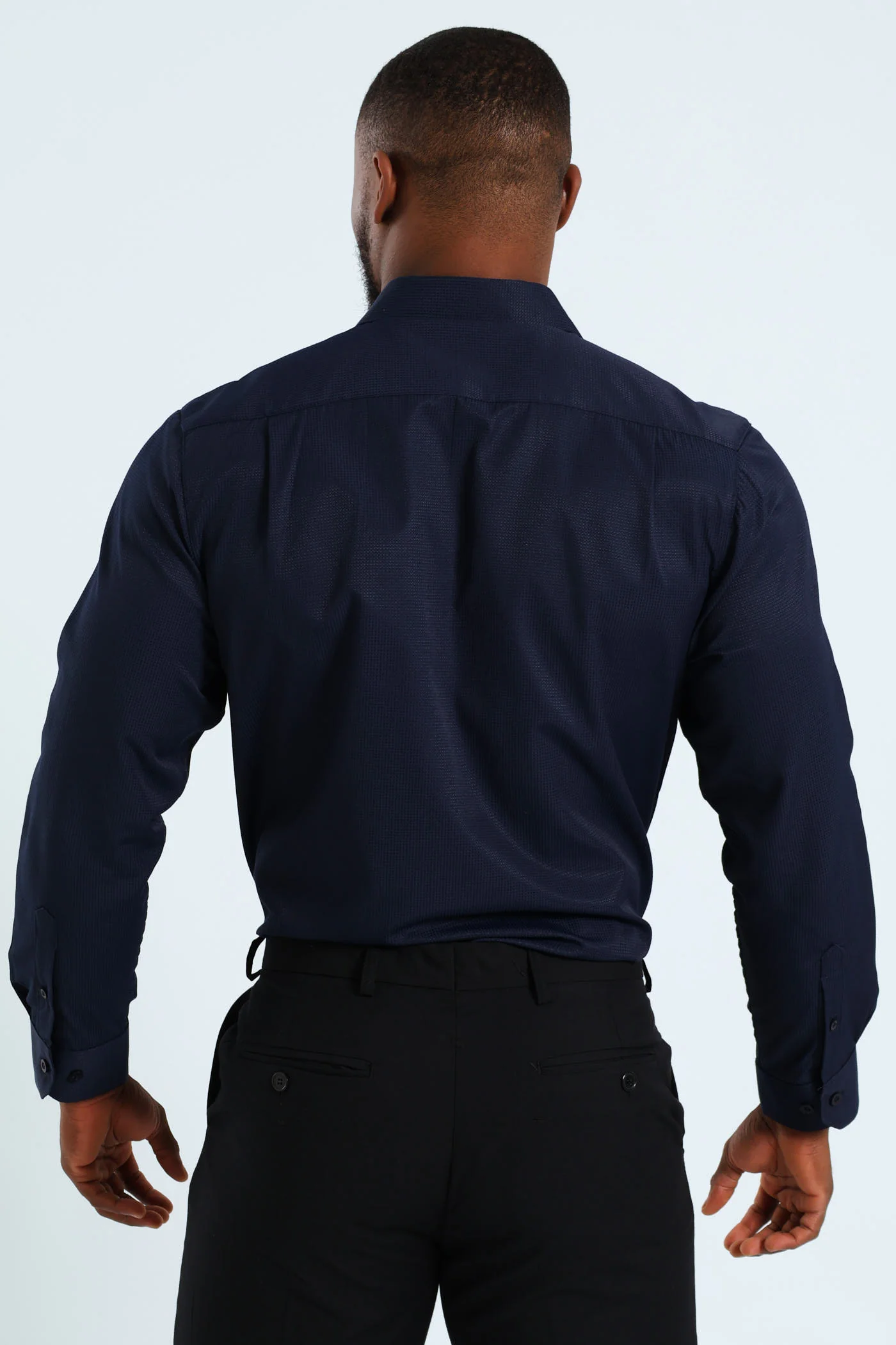 Textured Long Sleeve Shirt - Navy - Image 10