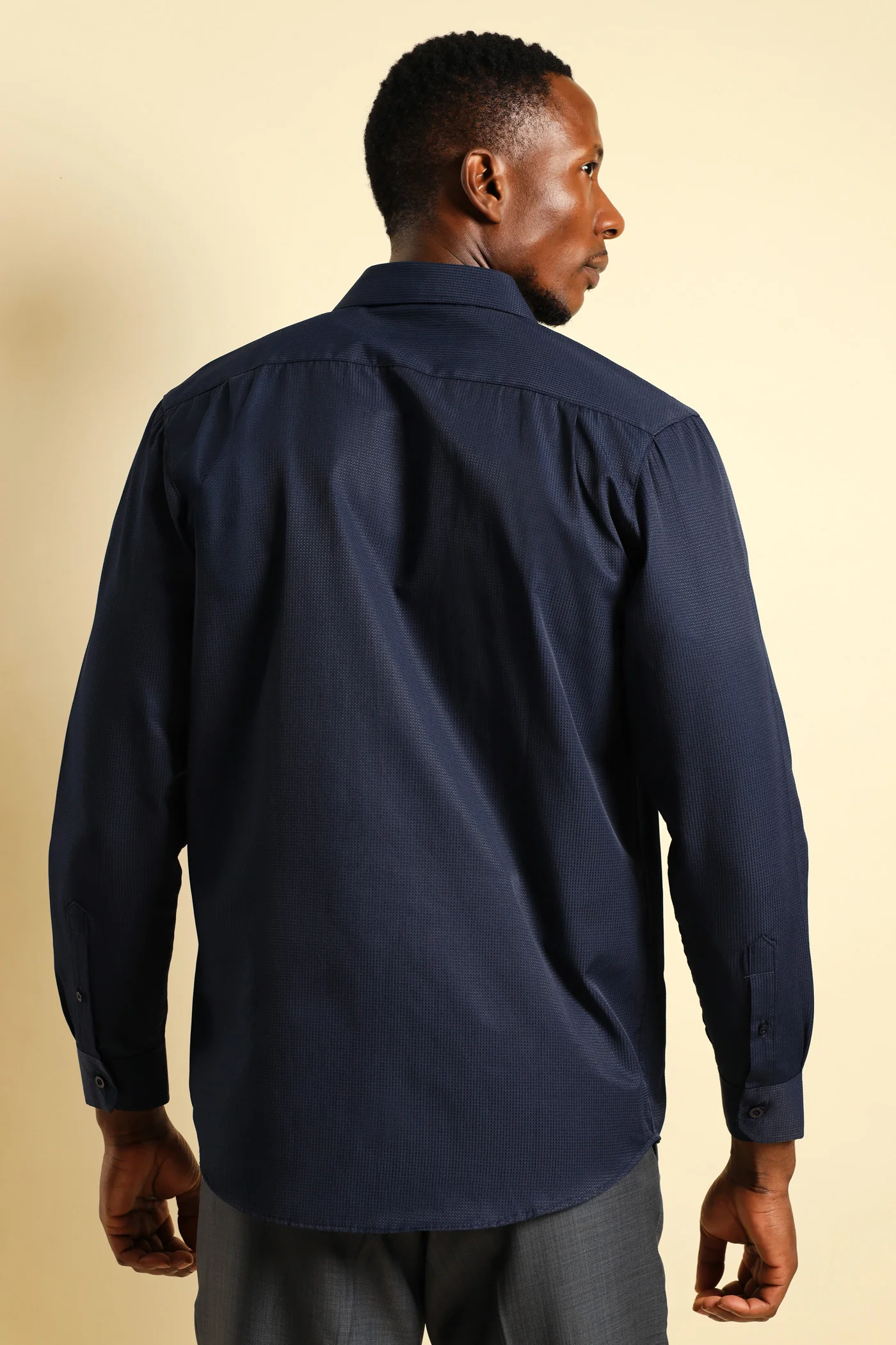 Textured Long Sleeve Shirt - Navy - Image 5