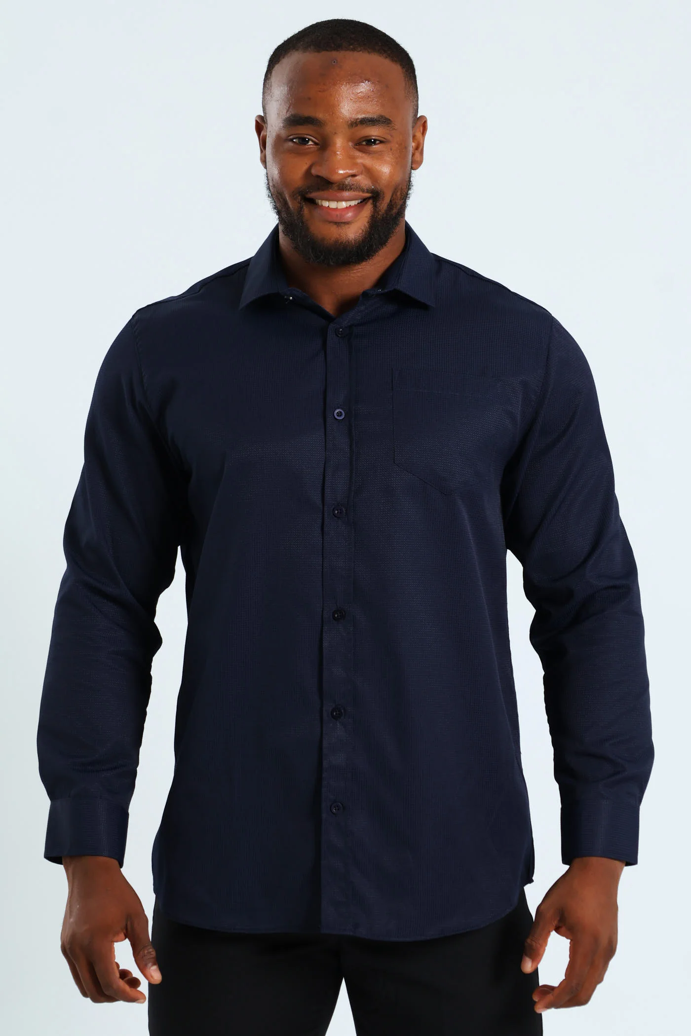 Textured Long Sleeve Shirt - Navy - Image 6