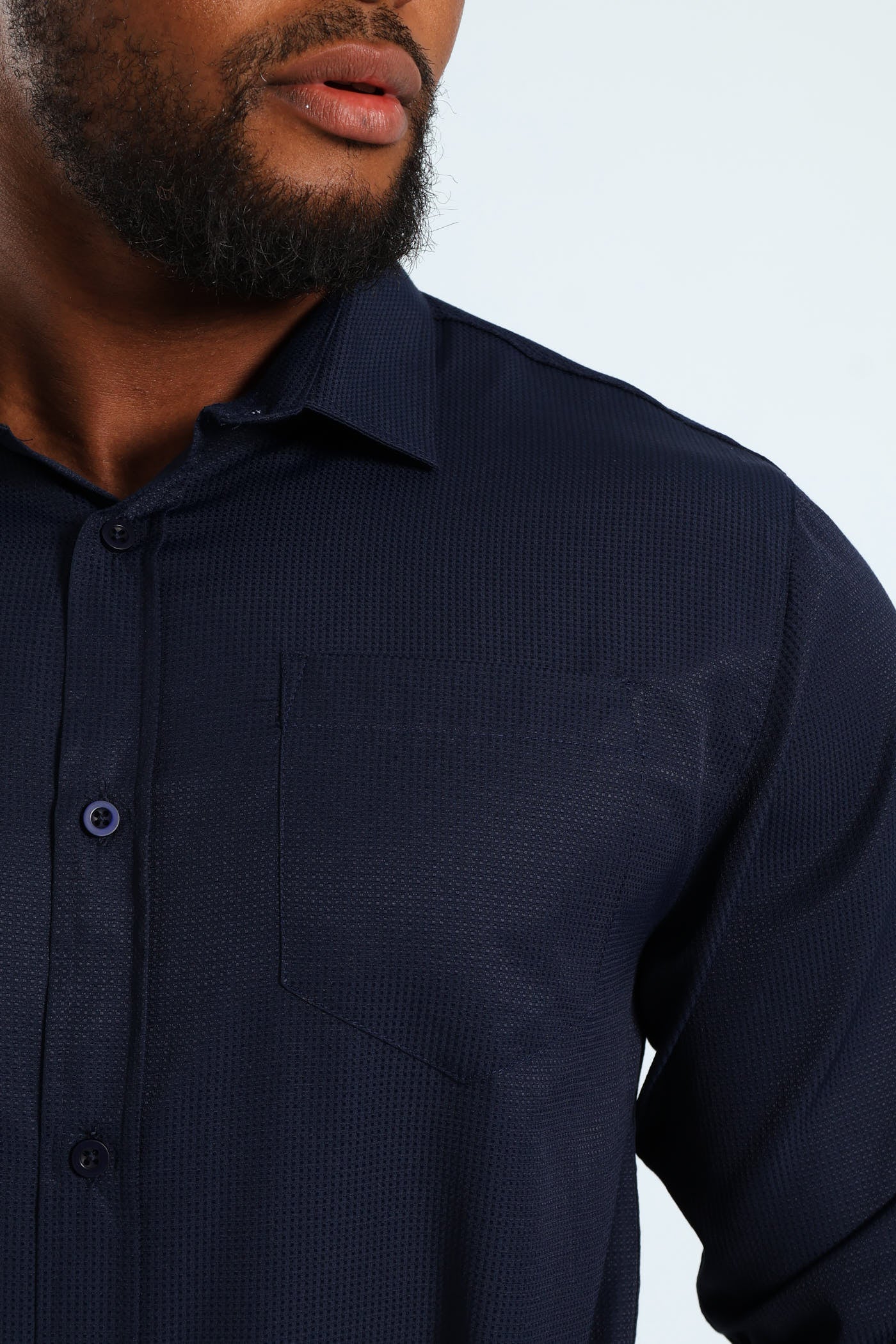 Textured Long Sleeve Shirt - Navy - Image 7