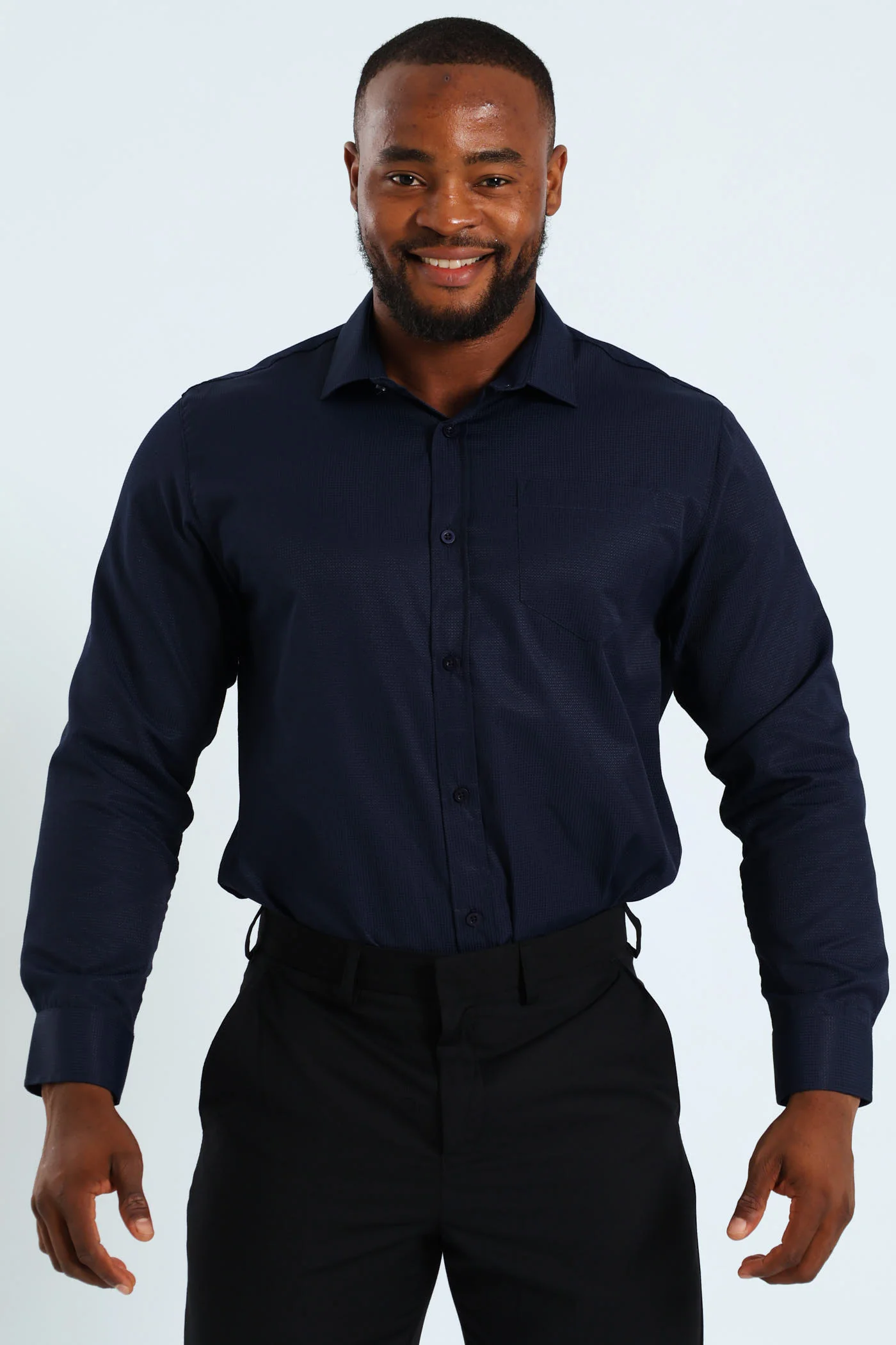 Textured Long Sleeve Shirt - Navy - Image 8