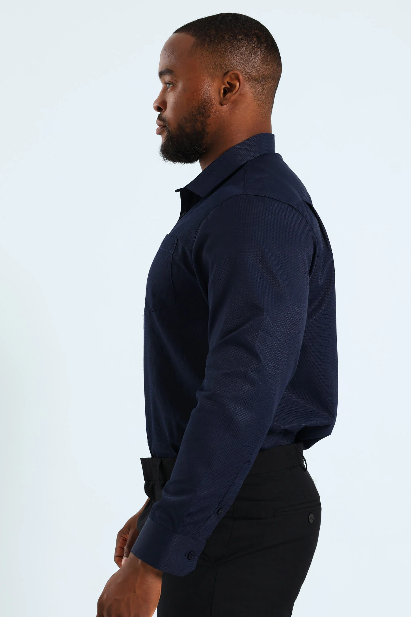 Textured Long Sleeve Shirt - Navy - Image 9
