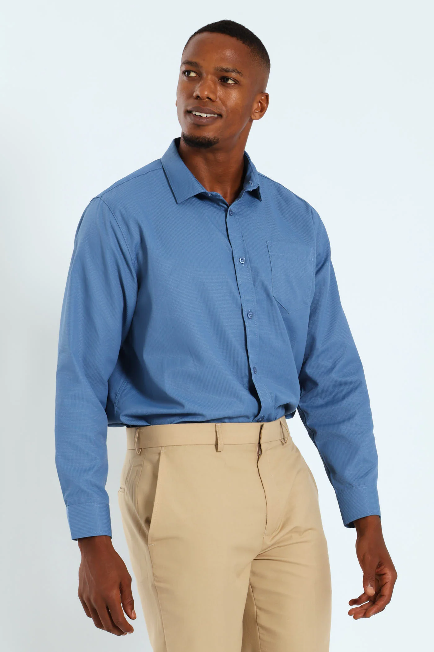Textured Long Sleeve Shirt - Smokey Blue - Image 4