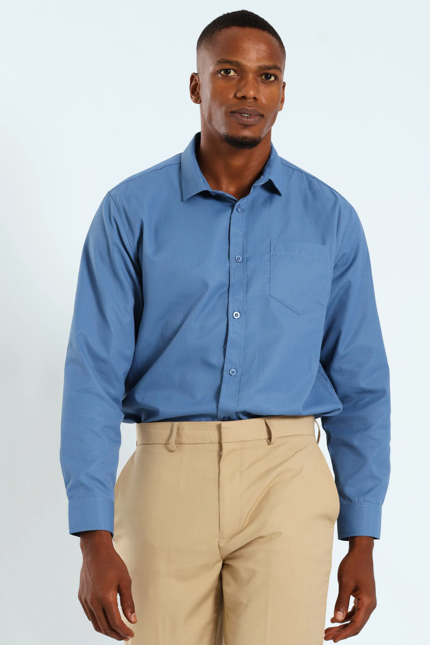 Textured Long Sleeve Shirt - Smokey Blue - Image 5