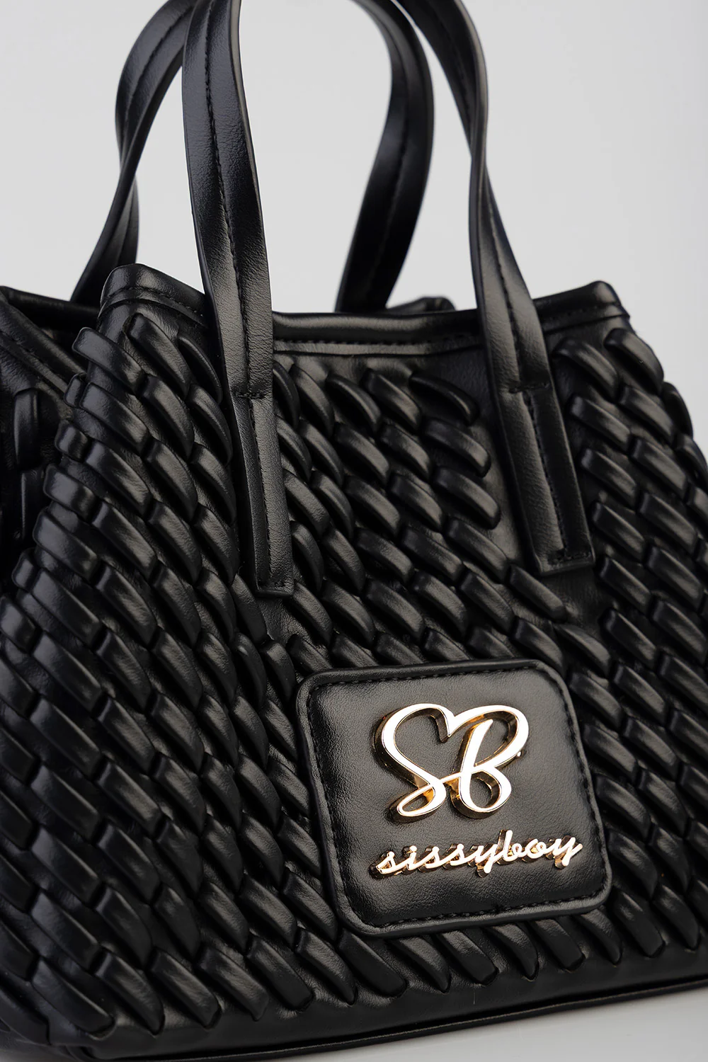 Textured Mini Woven Tote Bag - Black - Image 2