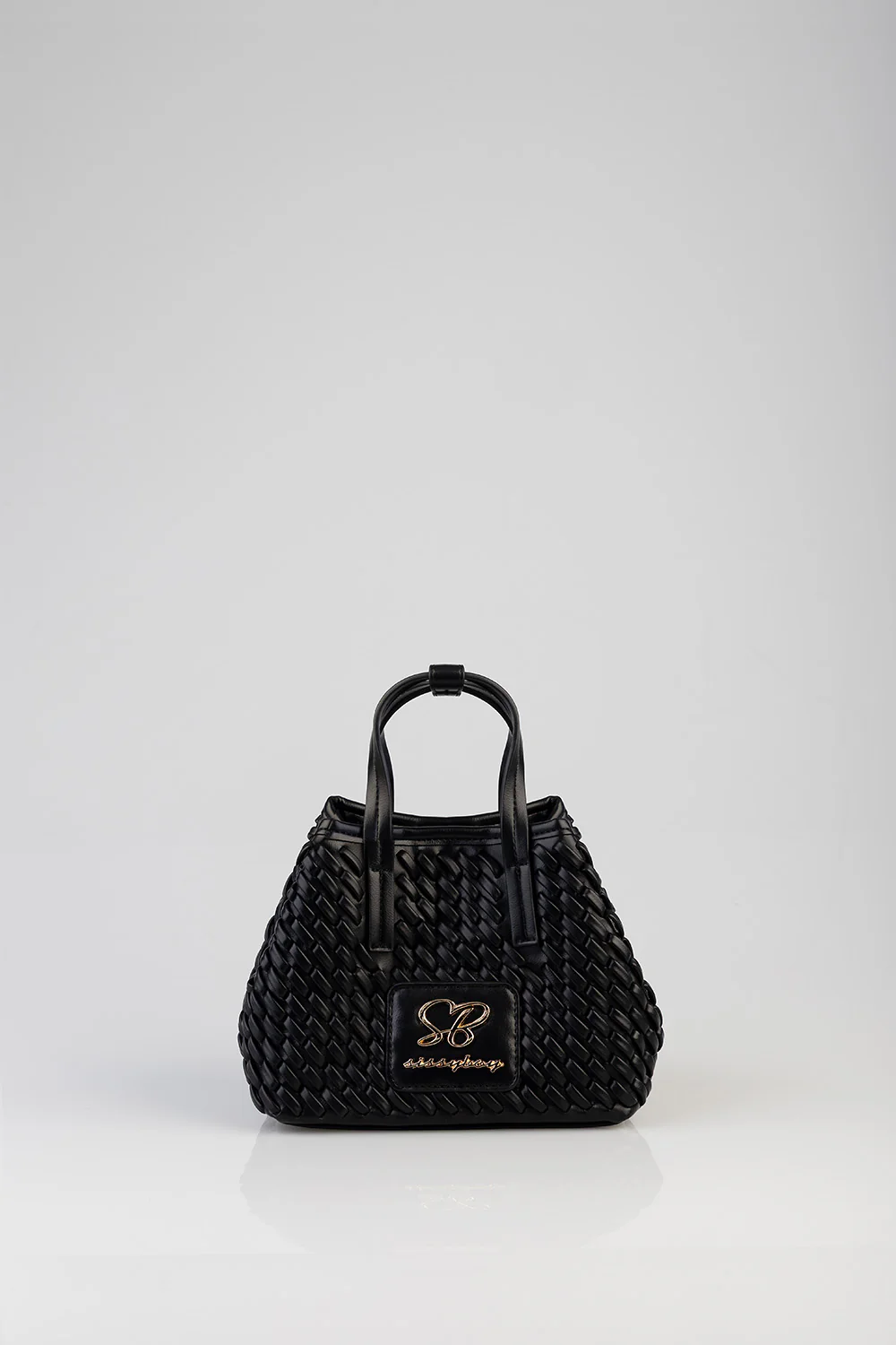 Textured Mini Woven Tote Bag - Black - Image 3